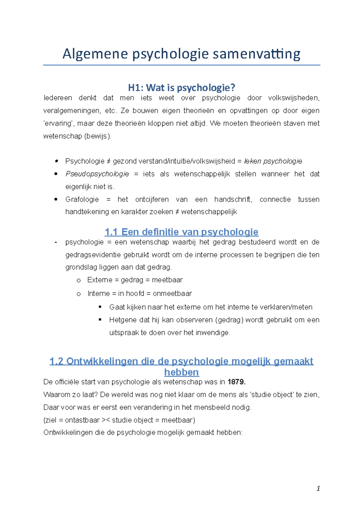 Samenvatting Algemene Psychologie Eerste Bachelorjaar, Hele Semester ...