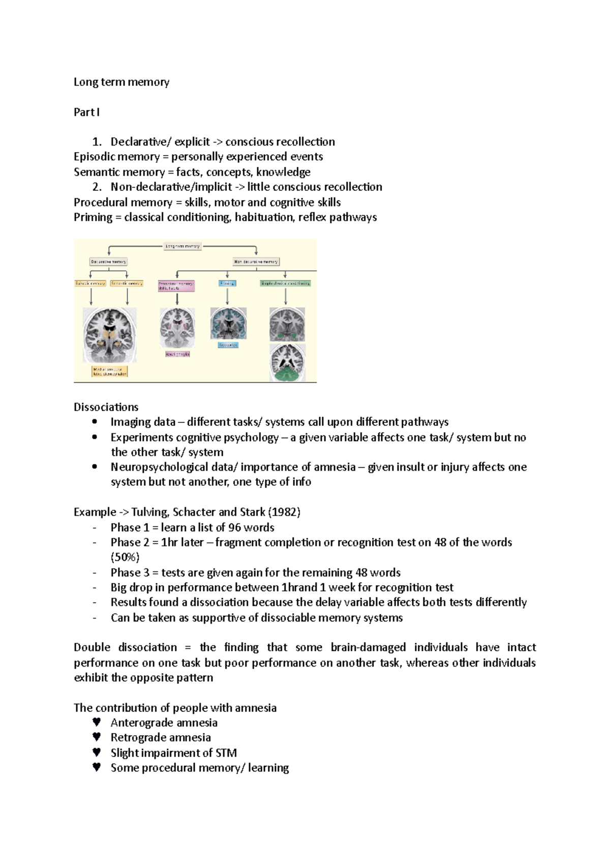 Long term memory - Lecture notes 111 - Long term memory Part I ...