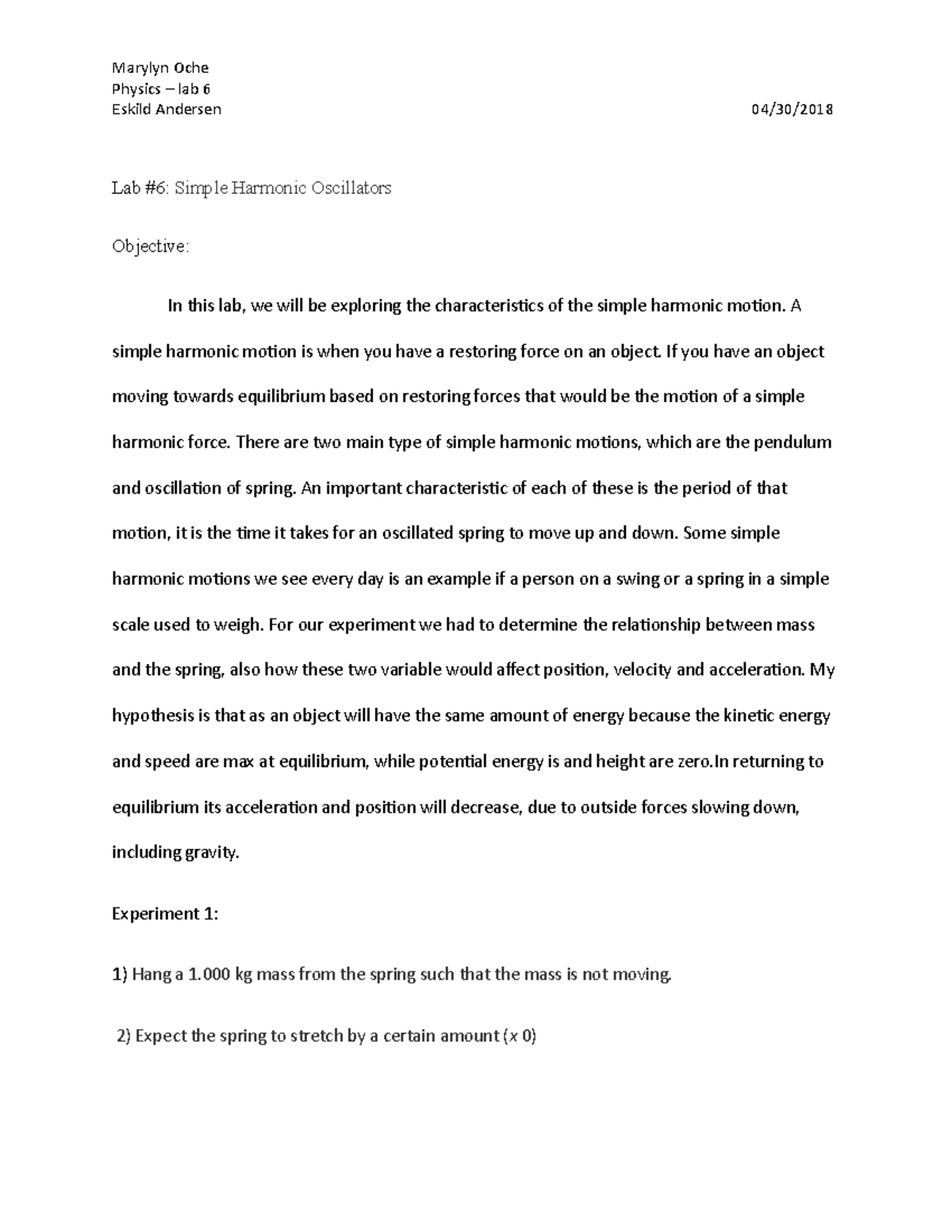 lab 6 ccny physics Marylyn Oche Physics lab 6 Eskild Andersen Lab