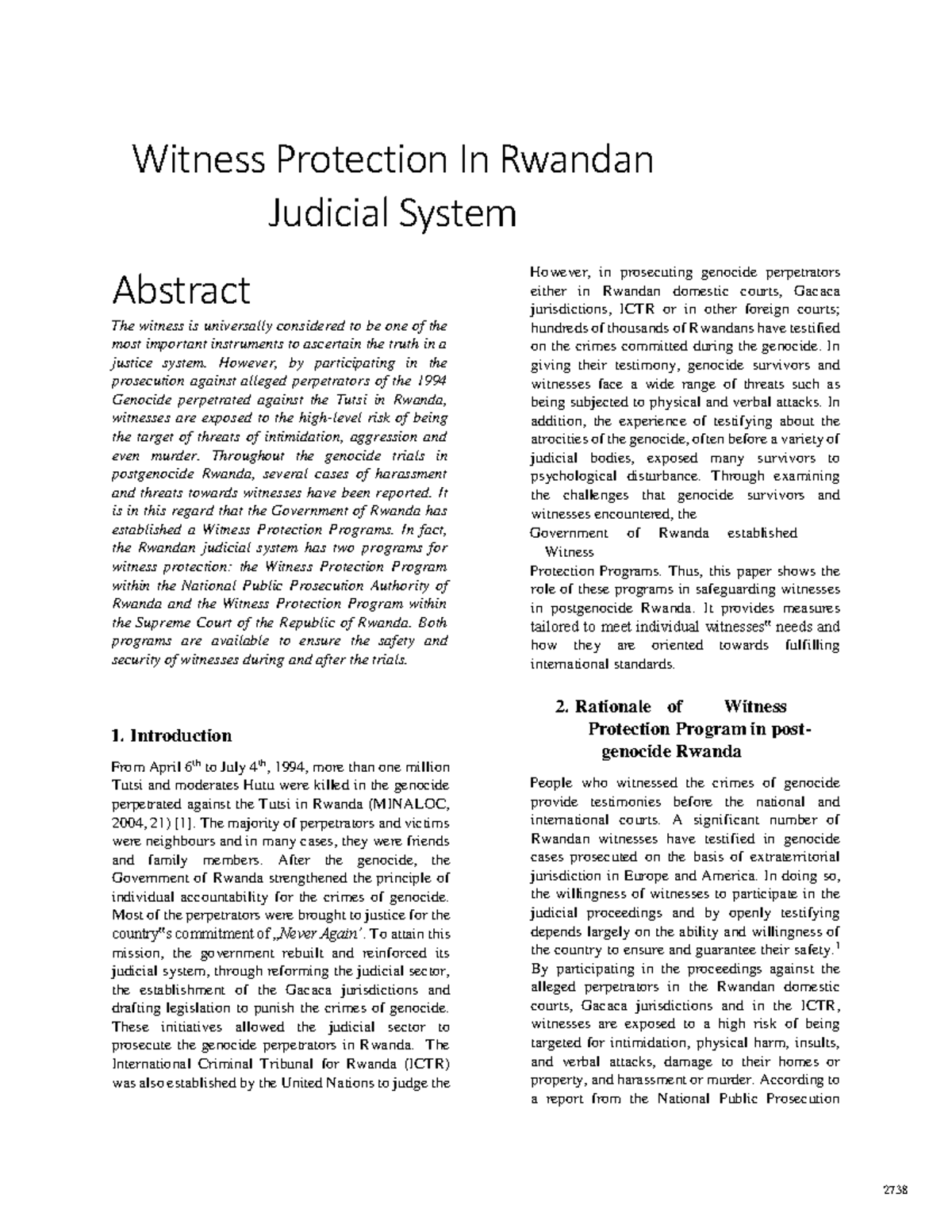 Witness Protection In Rwandan Judicial System - Witness Protection In ...