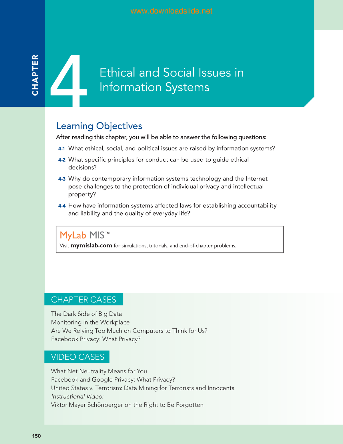 Ch. 4 - Ethical And Social Issues In Information System - 150 MyLab MIS ...