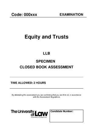 Spec2PTN - EQUITY AND TRUSTS Specimen Examination – Points to Note Note ...