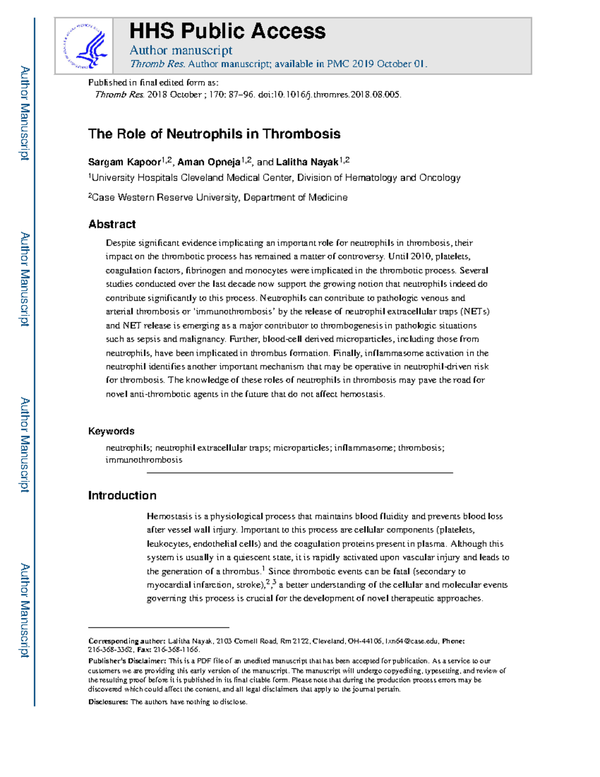 The Role of Neutrophils in Thrombosis - Until 2010, platelets ...