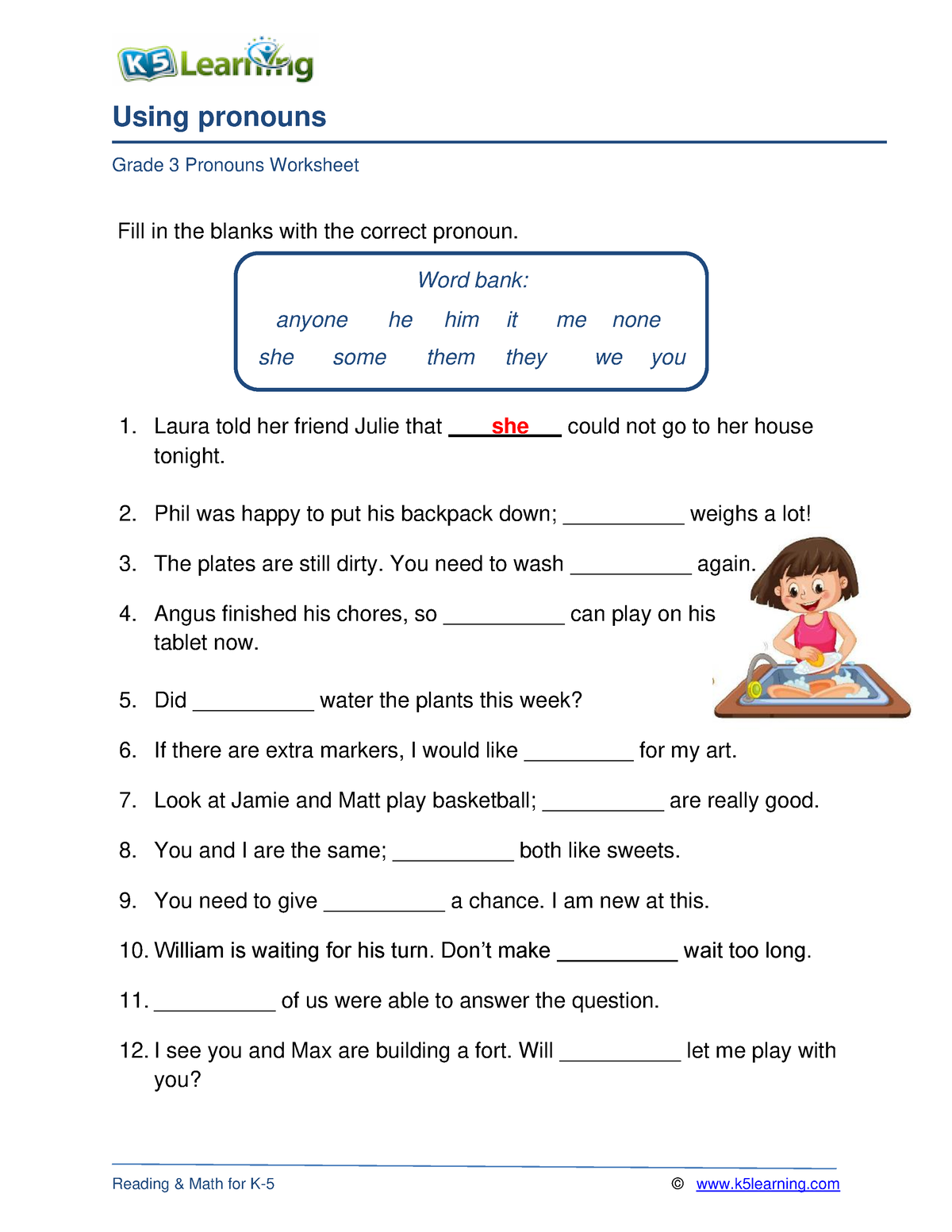 Grade 3 using pronouns a - Using pronouns Grade 3 Pronouns Worksheet ...