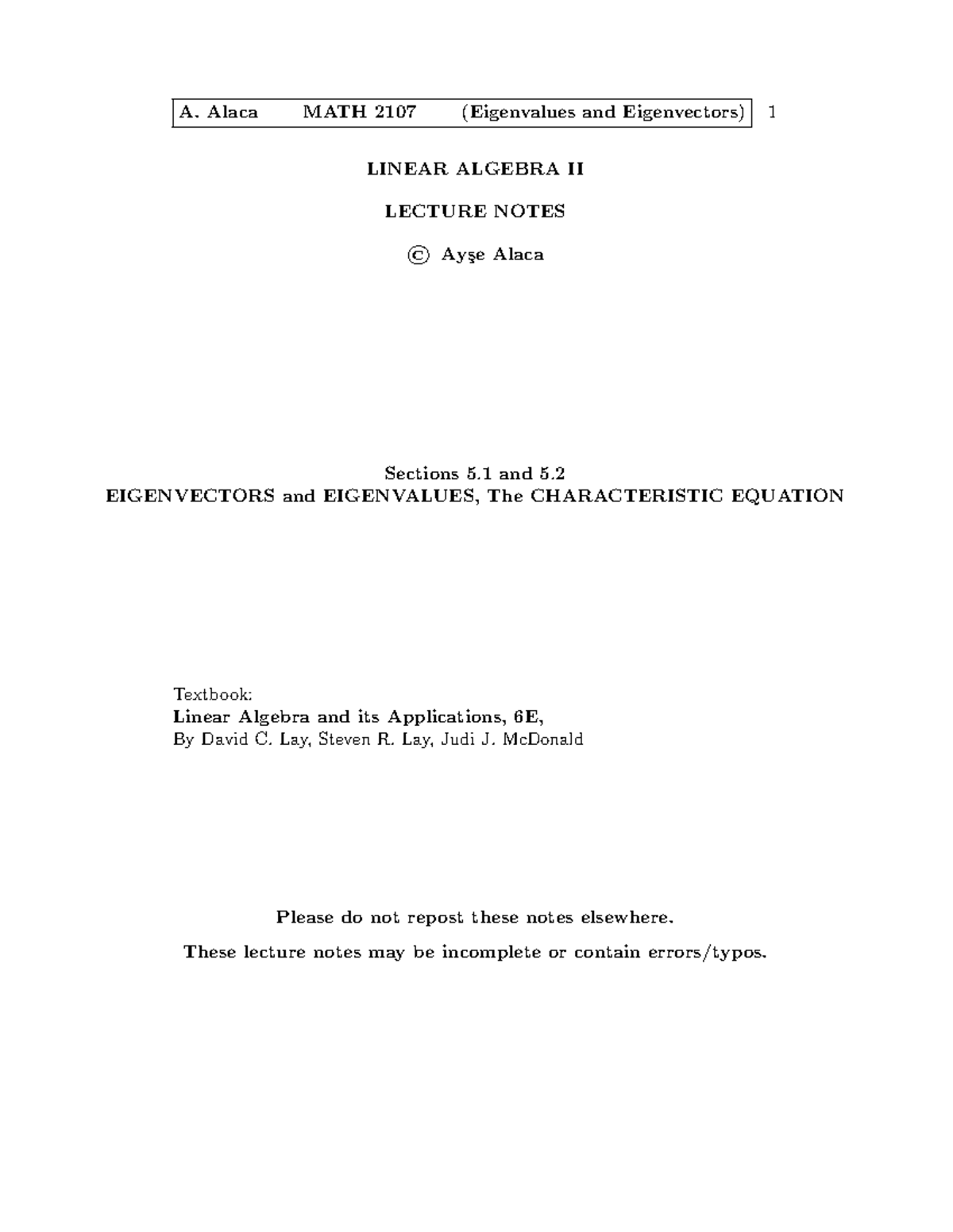 EIGENVECTORS and EIGENVALUES, The CHARACTERISTIC EQUATION - LINEAR ...