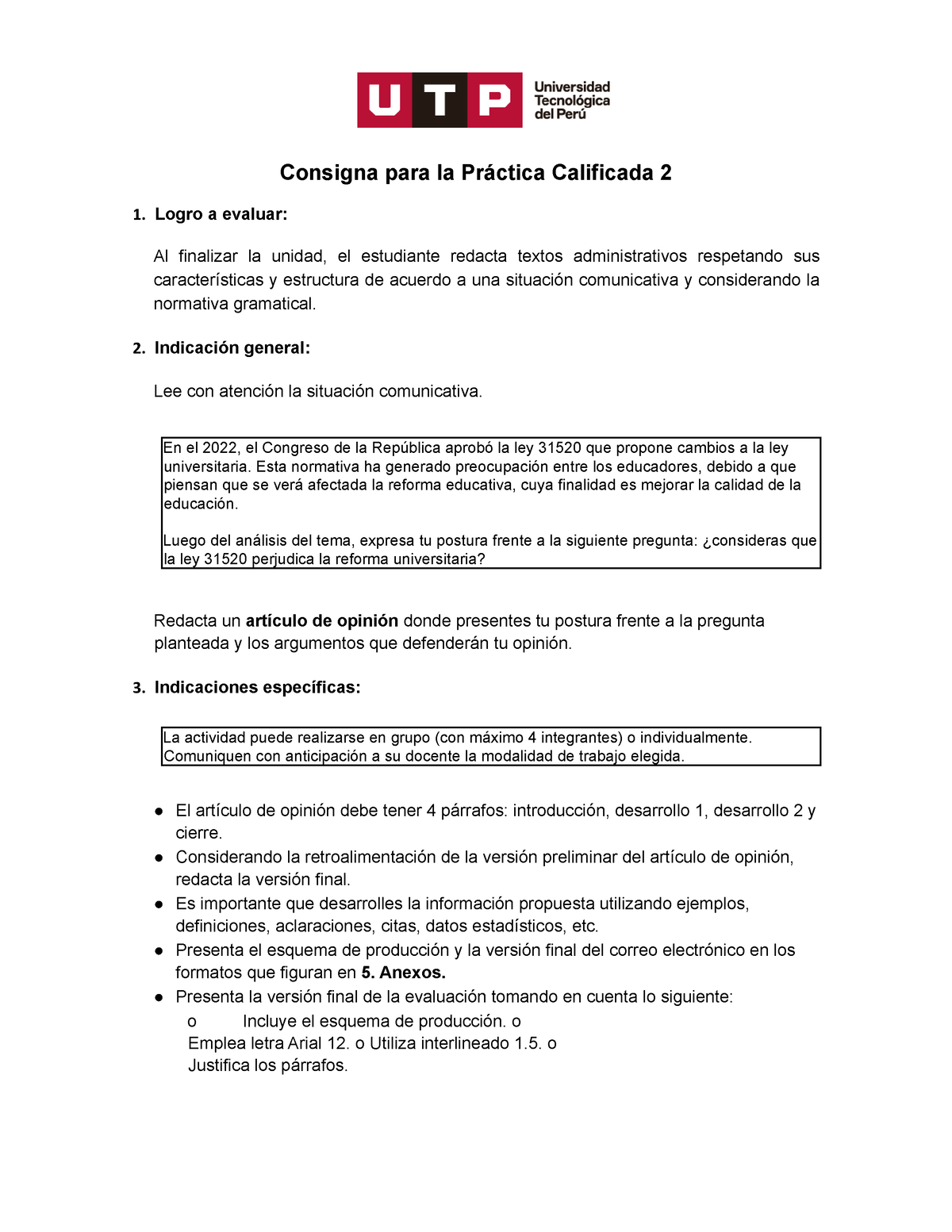 Consigna PC2 - Consigna Para La Práctica Calificada 2 Logro A Evaluar ...