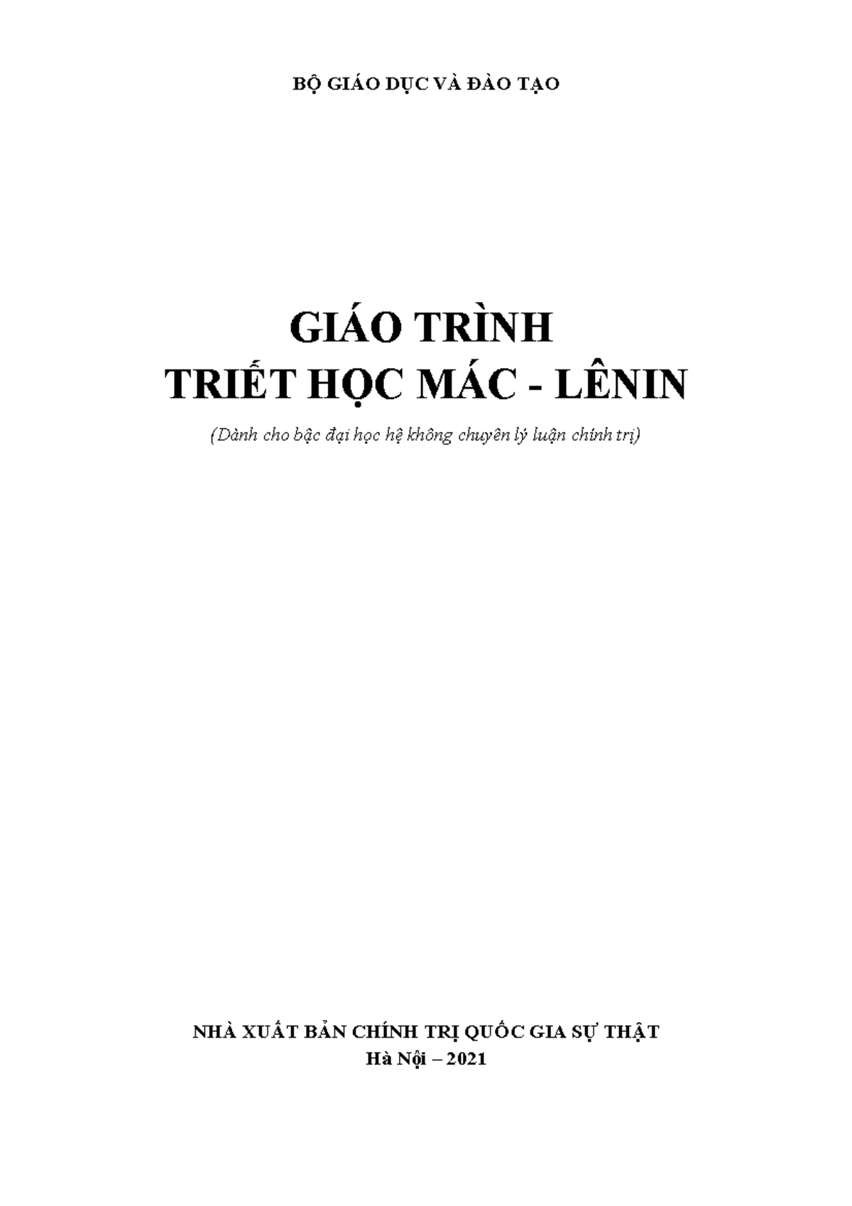 Giao Trinh Triet Hoc Mac - Lenin 2021 - BỘ GiÁo DỤc VÀ ĐÀo TẠo GiÁo 