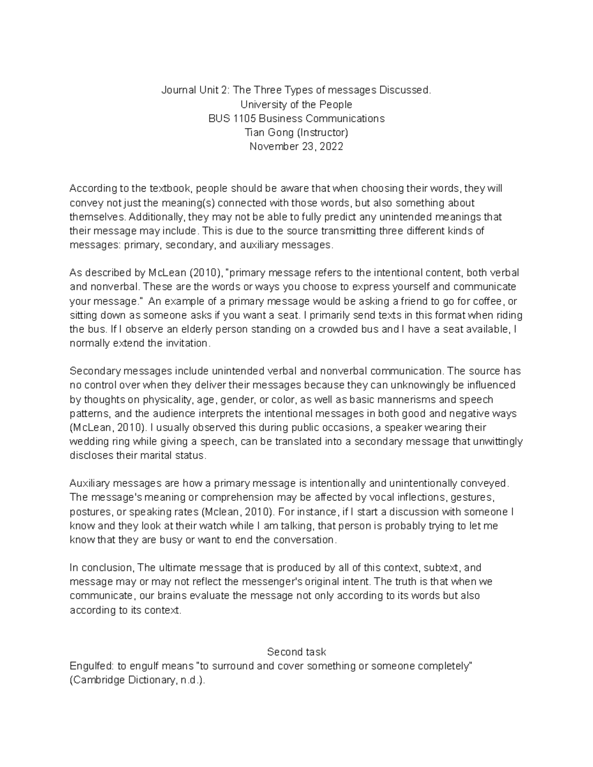 Unit 2 journal bus 1105 - Journal Unit 2: The Three Types of messages ...