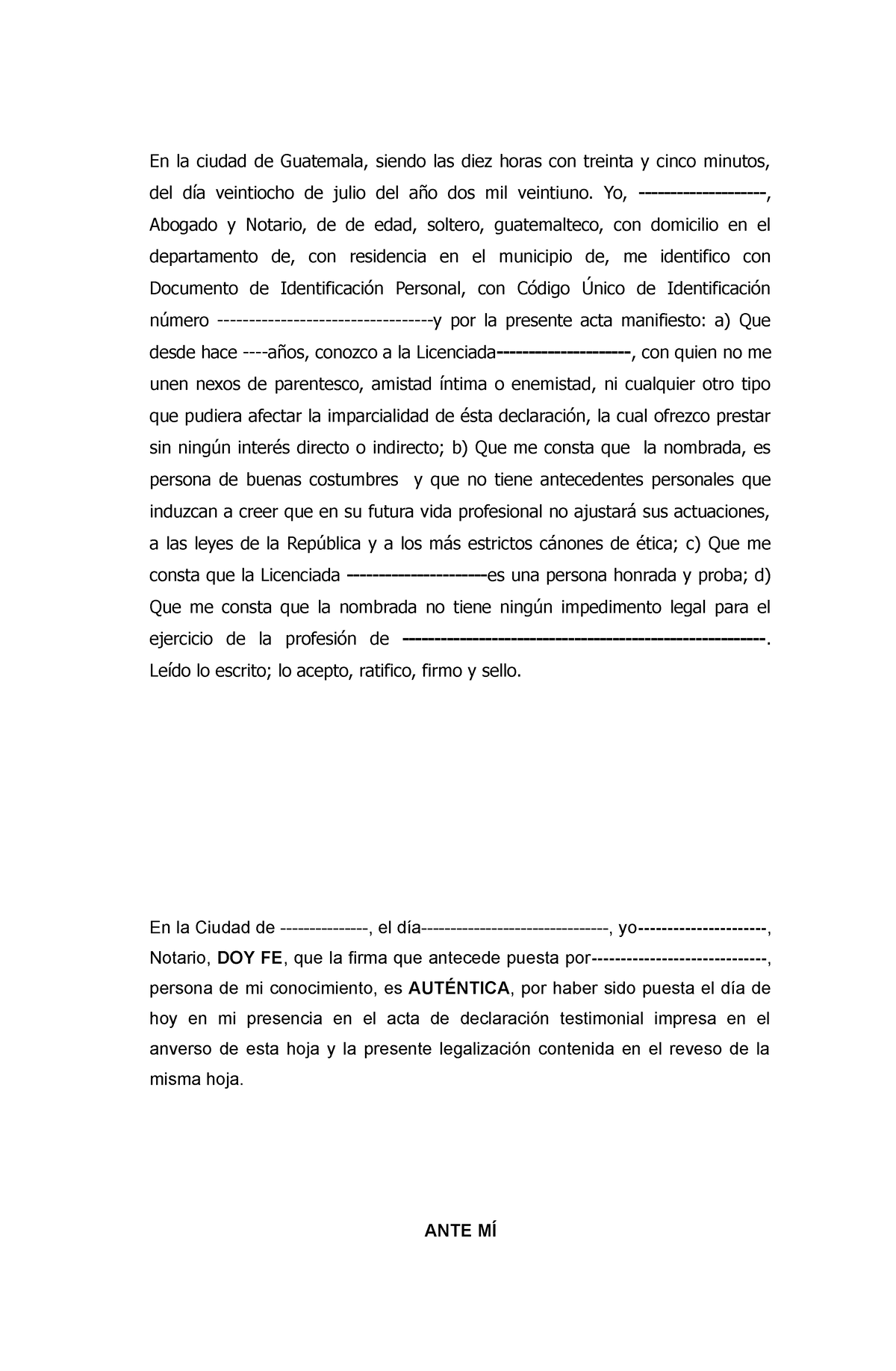 Acta De Declaracion De Testigos Cang En La Ciudad De Guatemala Siendo Las Diez Horas Con 6292