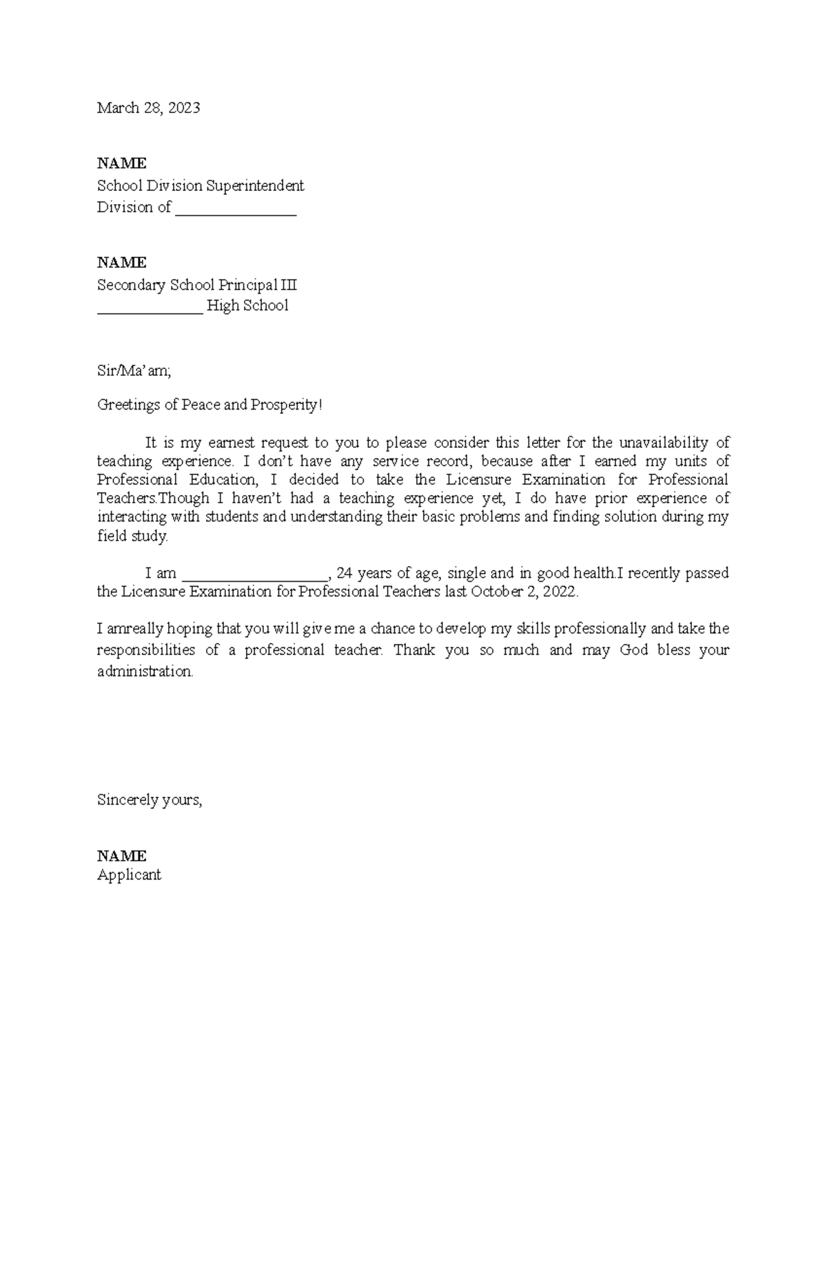 Justification Letter - March 28, 2023 NAME School Division ...