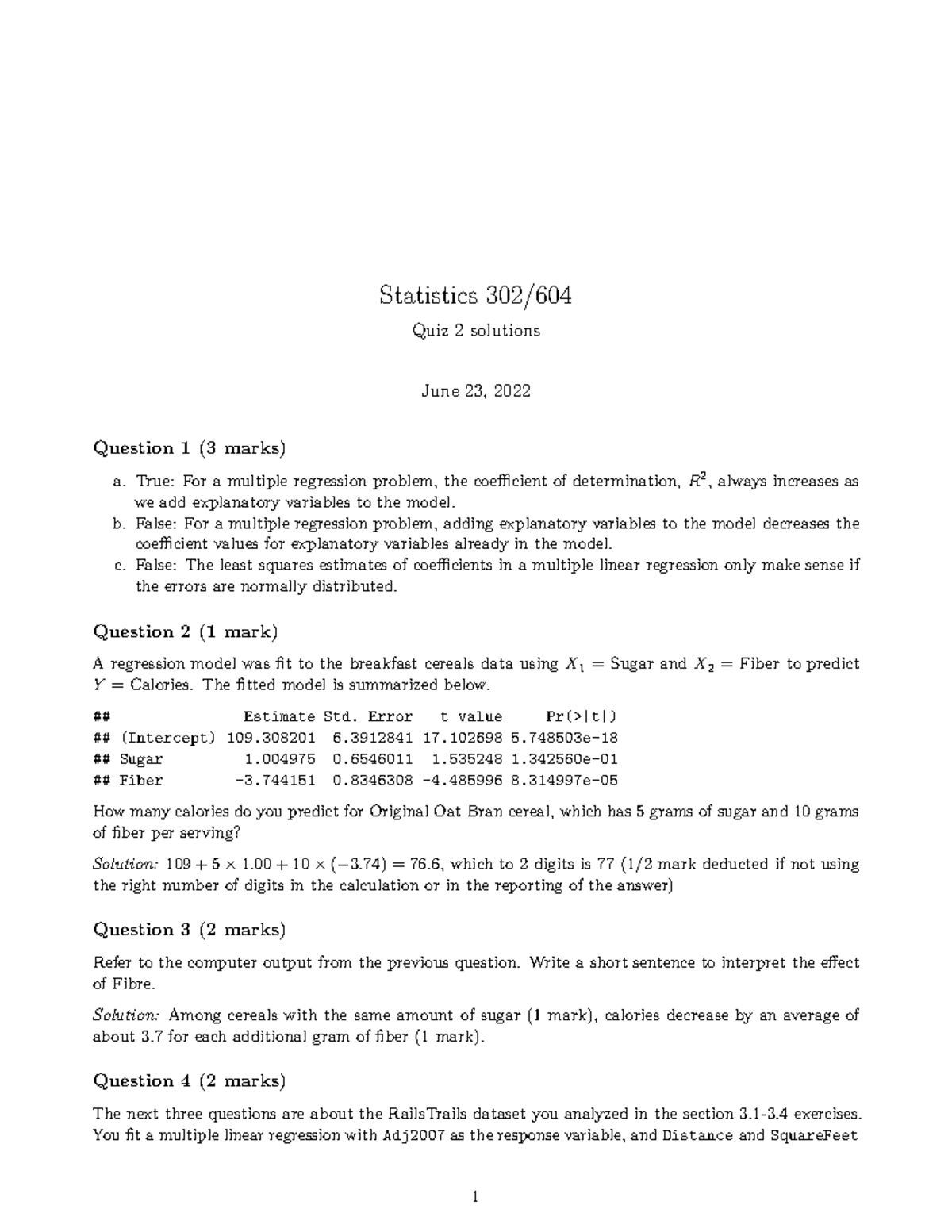 Quiz2sol - Quiz 2 Practice Sol - Statistics 302/ Quiz 2 solutions June ...