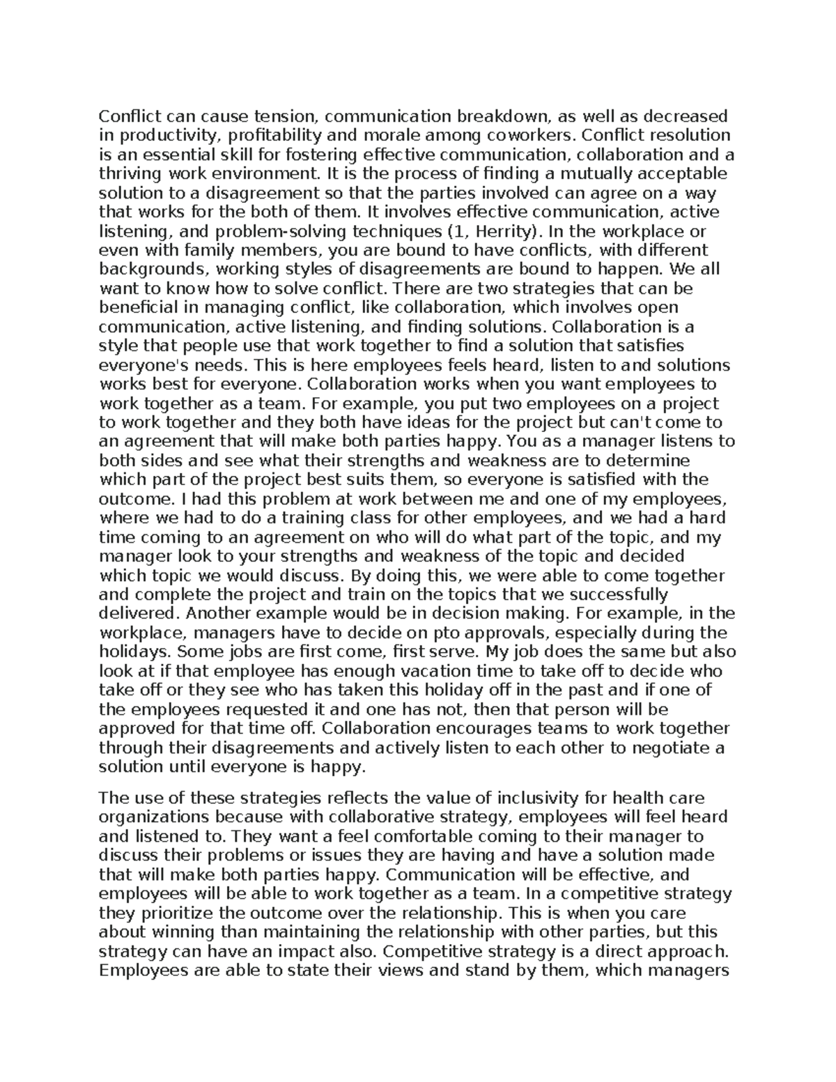 HSA 501 Week 5 DQ 2 - Discussion Question - Conflict can cause tension ...