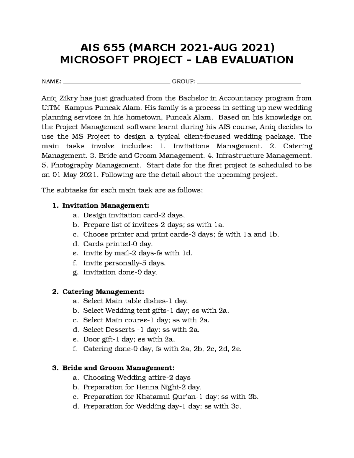 LAB TEST March 2021 A GOOD EXAMPLE OF PAST EXAM QUESTIONS AIS 655 