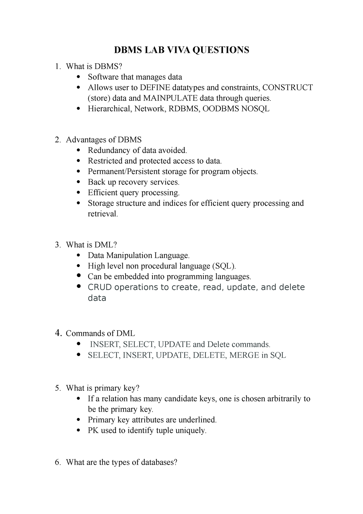 DBMS Lab Viva Questions Database Management Systems PESU Studocu