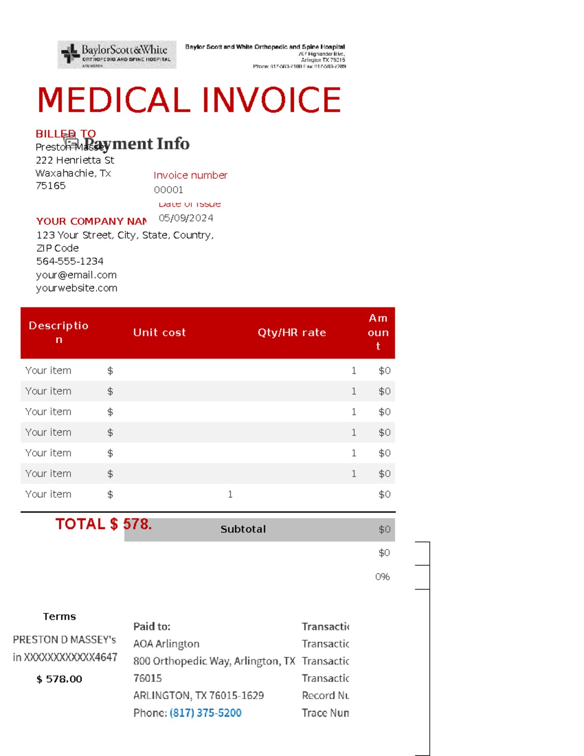 Medical Receipts-38kjqt1-08-22-14 - Descriptio n Unit cost Qty/HR rate ...