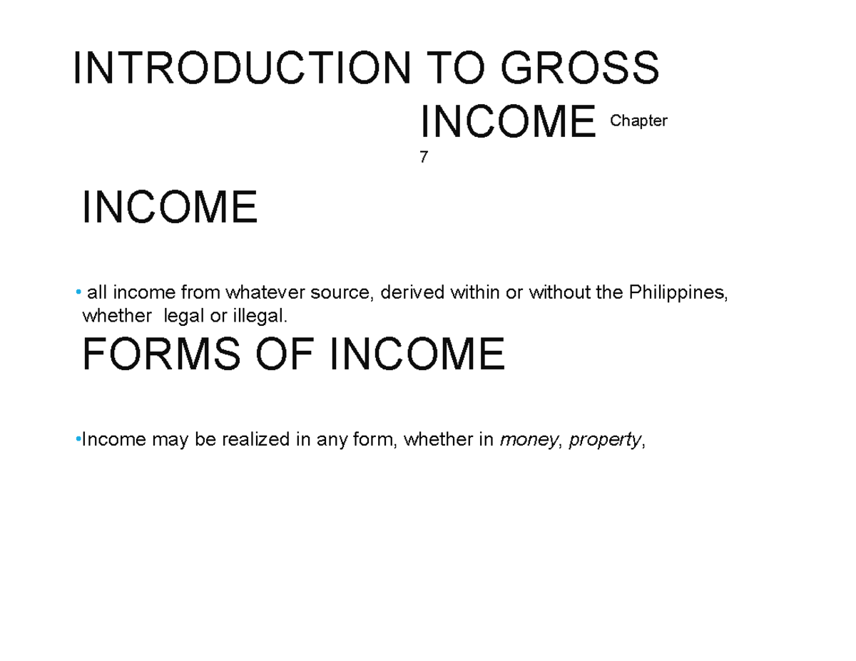 Introduction to Gross Income - INTRODUCTION TO GROSS INCOME Chapter 7 ...