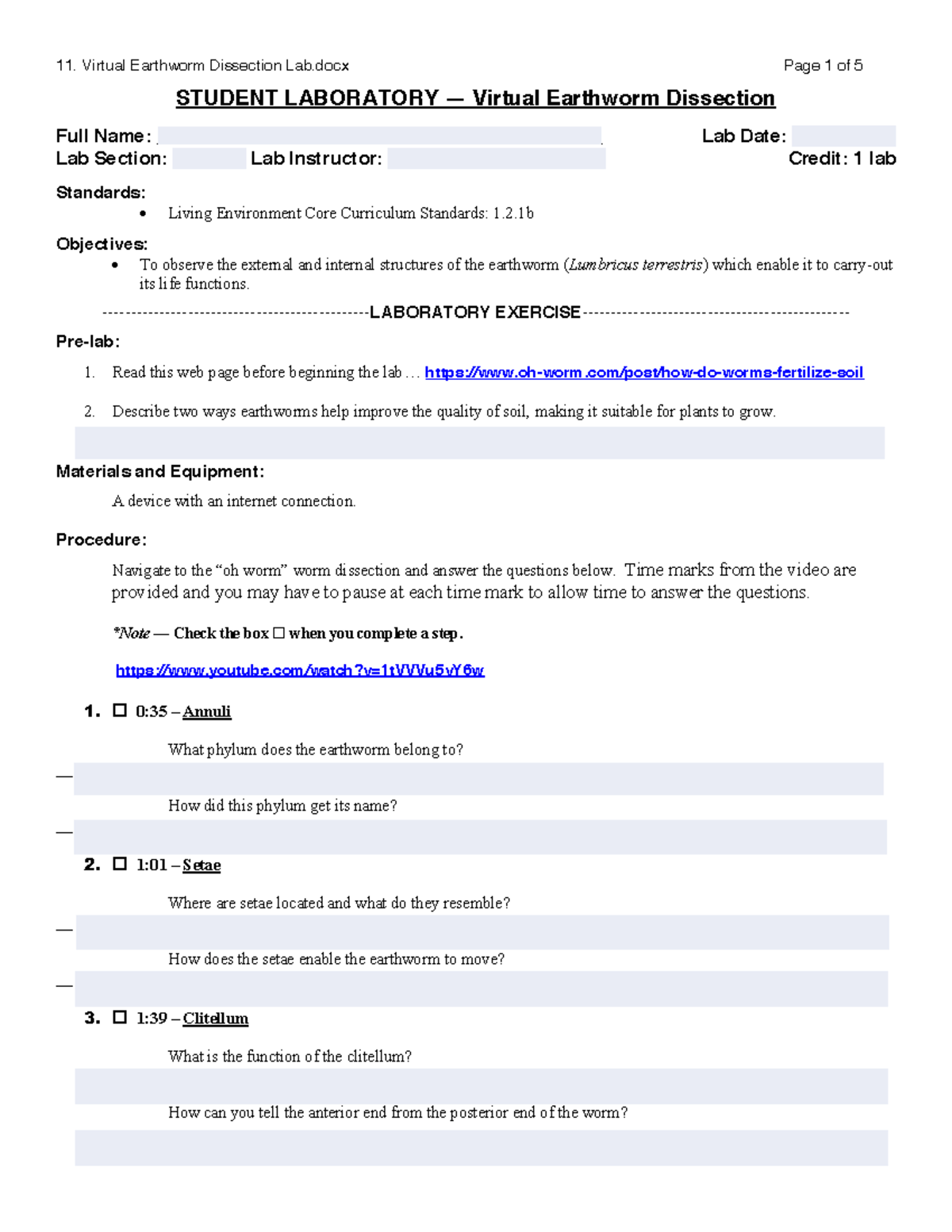 Oh+Worm+Virtual+dissection STUDENT LABORATORY — Virtual Earthworm