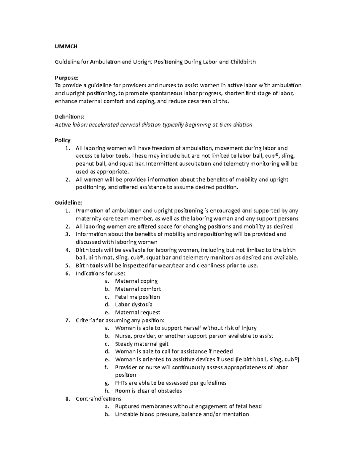 UMMC Guideline for Ambulation and Upright Positioning - Definitions ...