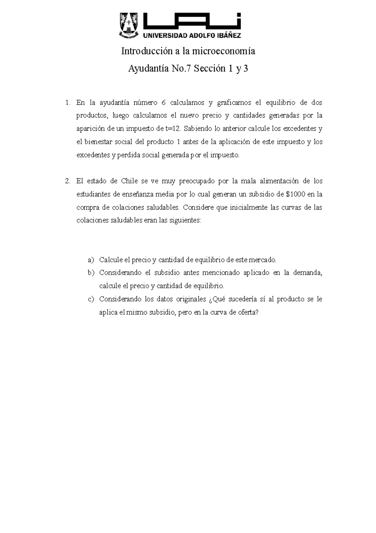 Ayudant Ã­a 7-enunciado - Introducción A La Microeconomía Ayudantía No ...