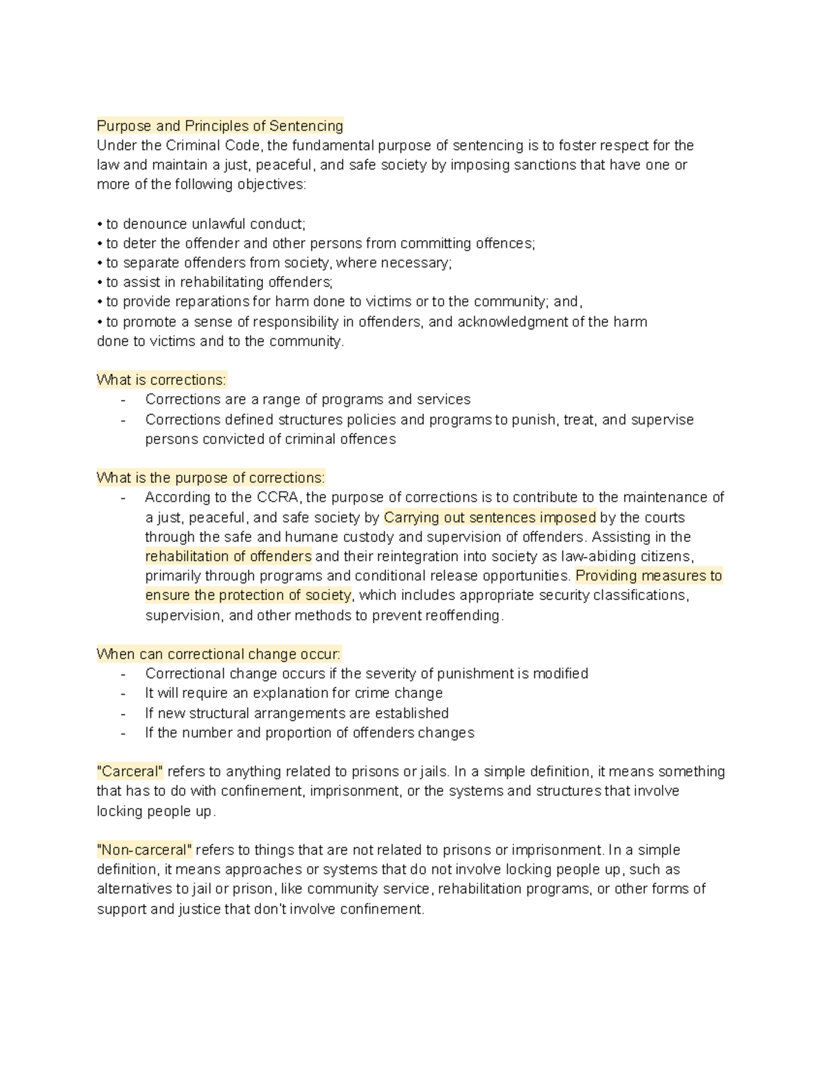 Corrections 1170 notes - Purpose and Principles of Sentencing Under the ...