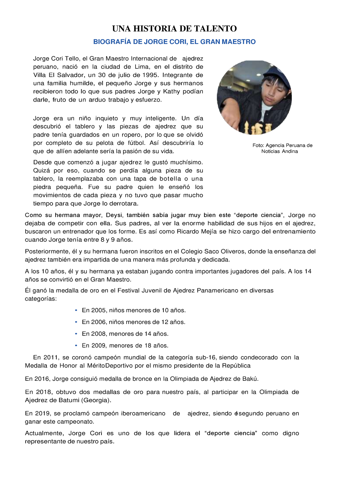Noticia de PERU, Jorge CORI, By Ajedrez con Jorge Cori