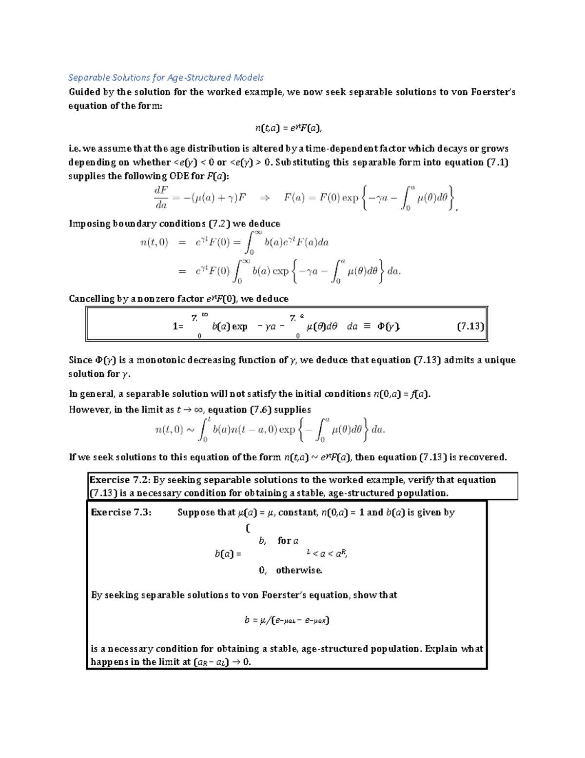 Separable Solutions For Age-structured Models - We Assume That The Age 