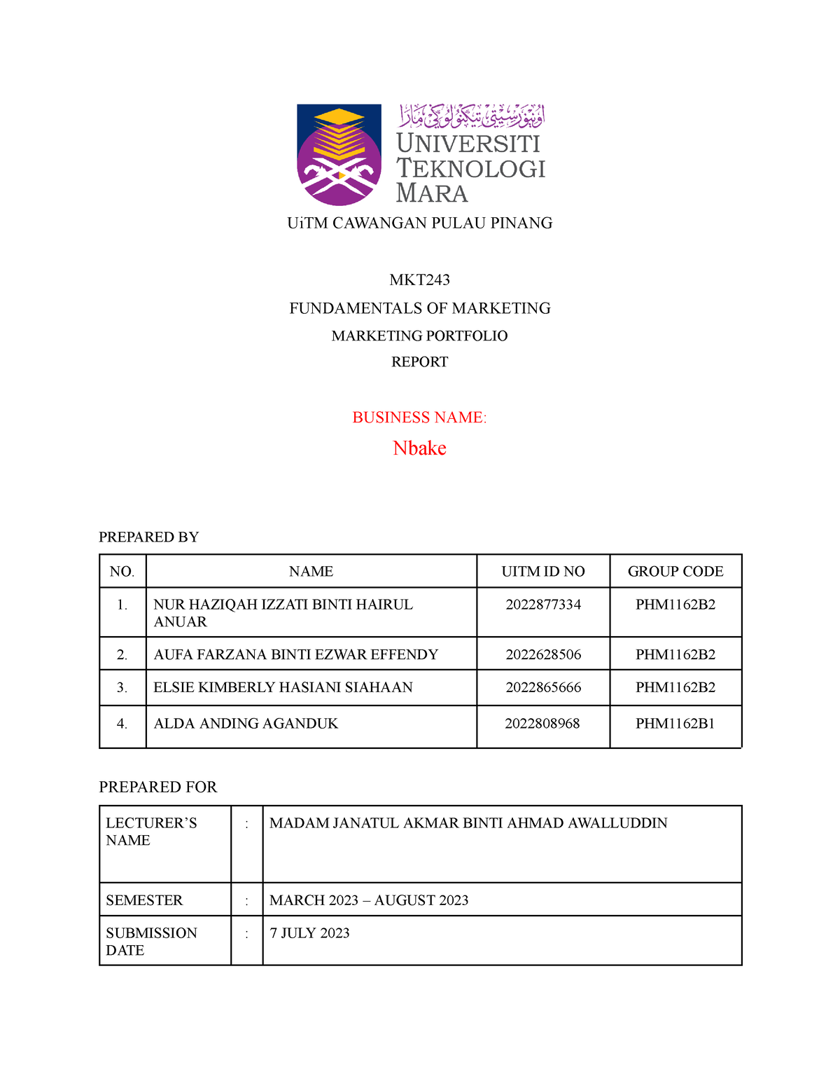 marketing report assignment uitm