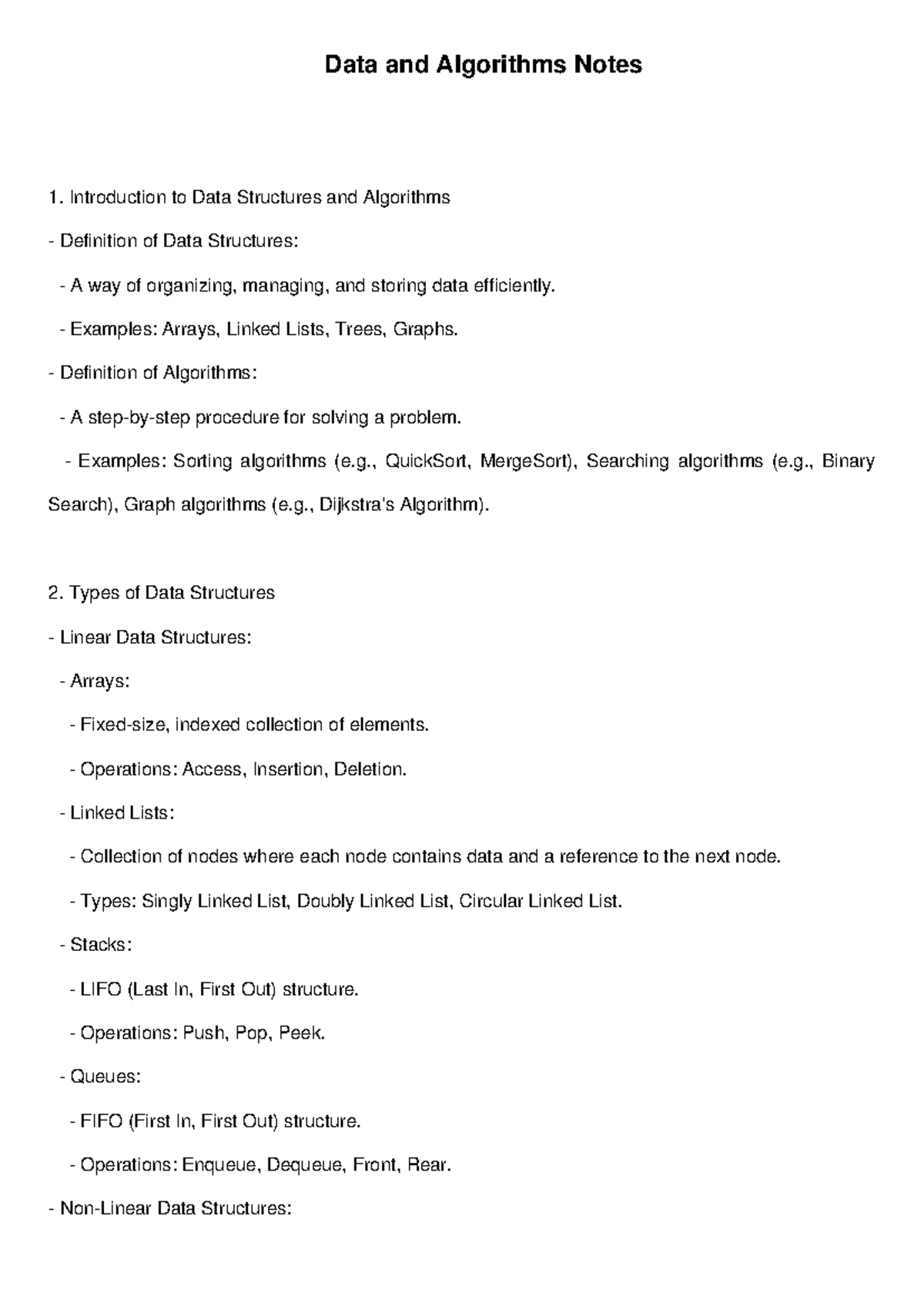 Data and Algorithms Notes - Data and Algorithms Notes Introduction to ...