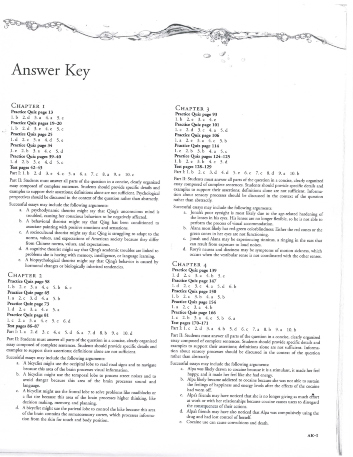 Psy honors ch - Lecture notes 1 - Answer Key C HAPTER I Practice Quiz ...