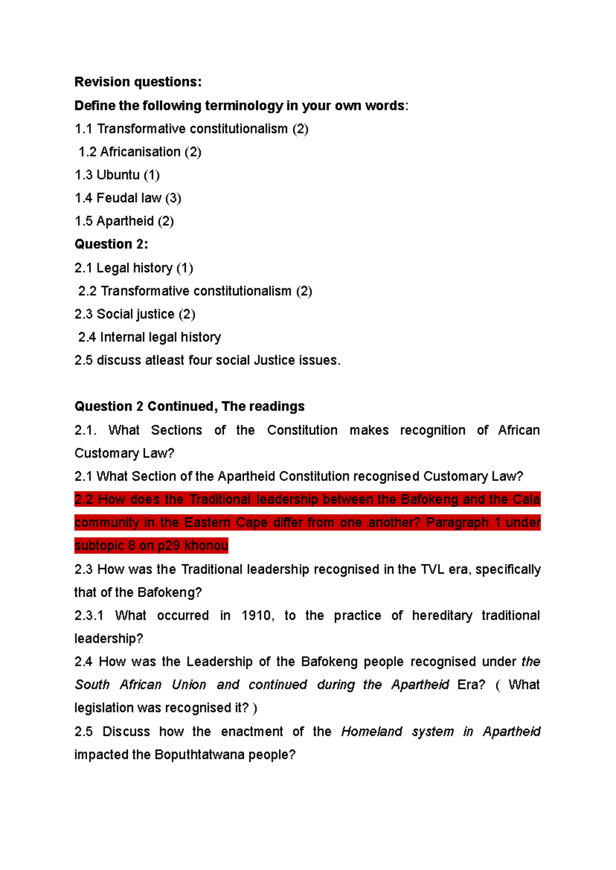 Revision questions Test 1, 122 Revision questions Define the