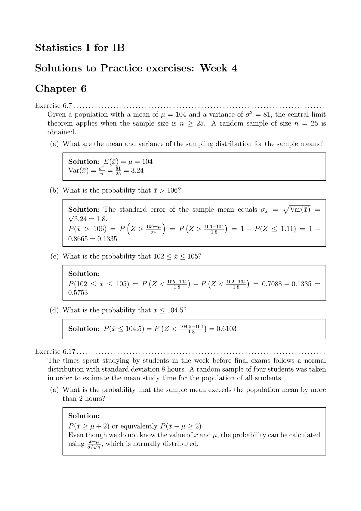 Practice Solutions Week 4 - Statistics I For IB Solutions To Practice ...