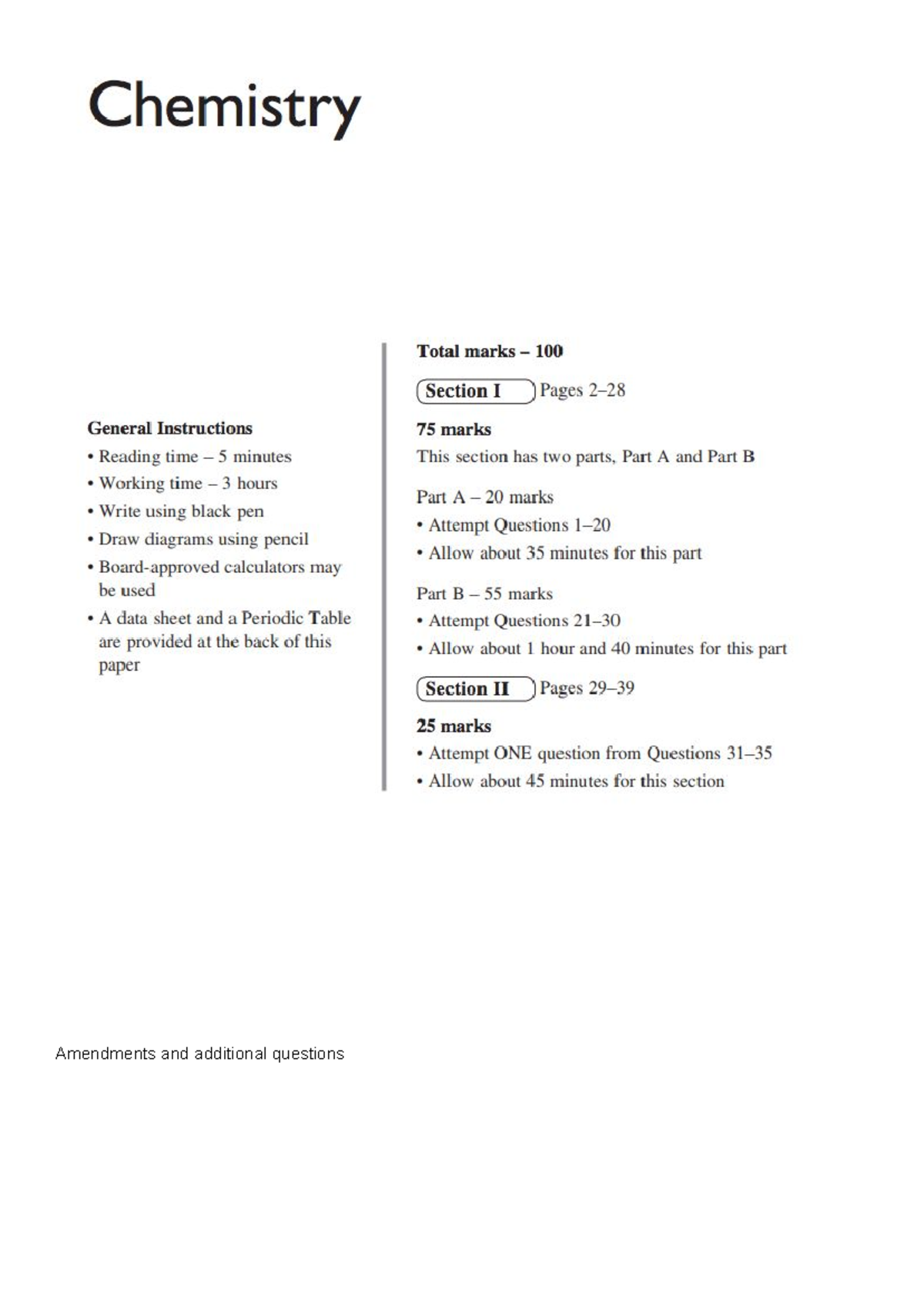 2019 Hol Chemistry Trial (Questions Solutions) Amendments and