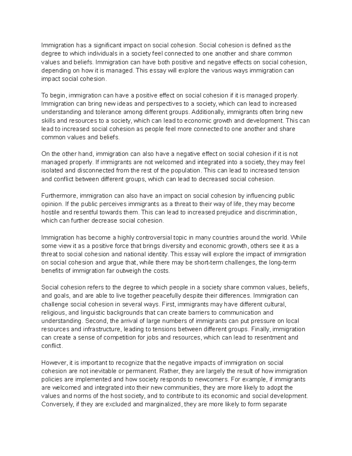 The Impact of Immigration on Social Cohesion - Immigration has a ...