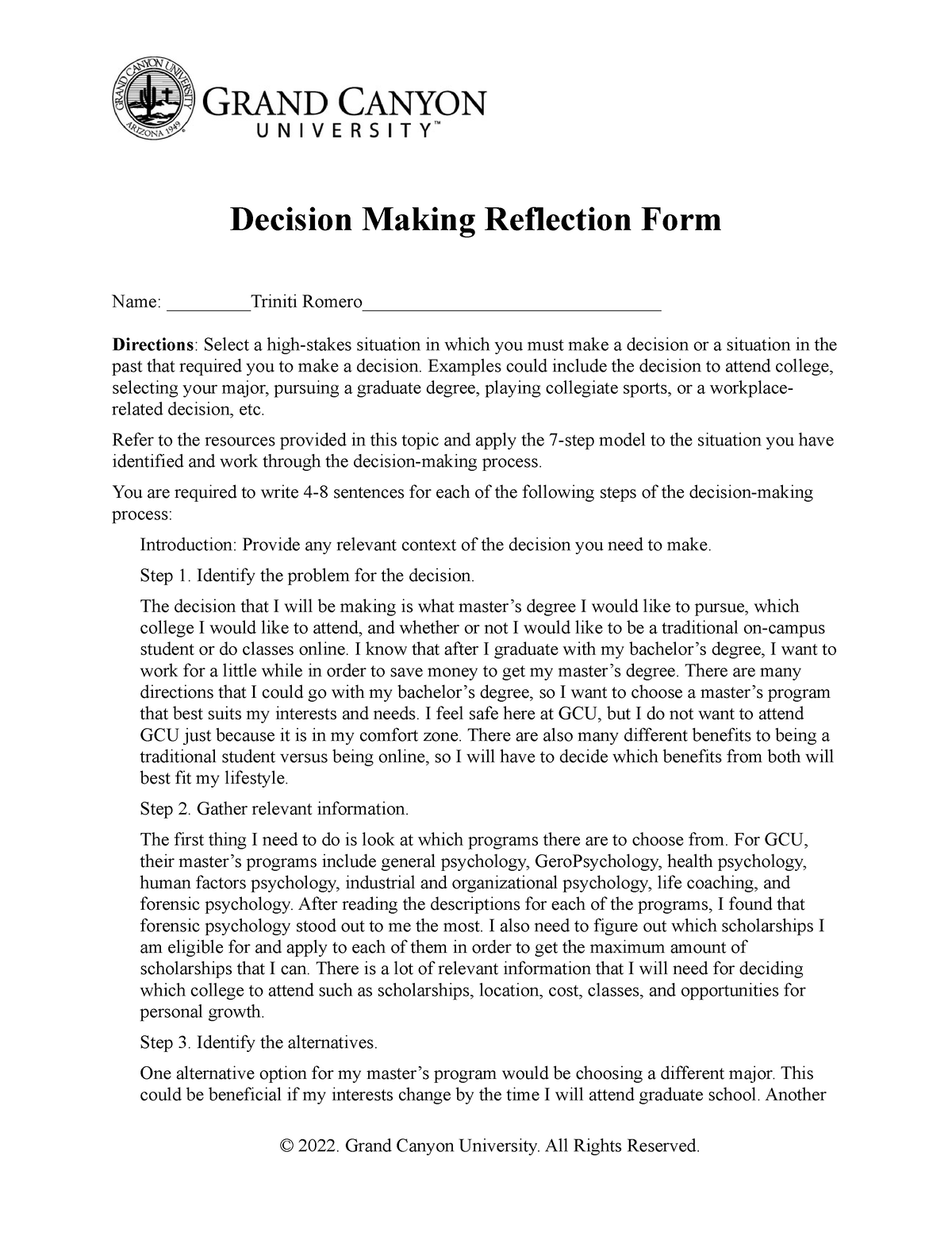 decision making reflection essay