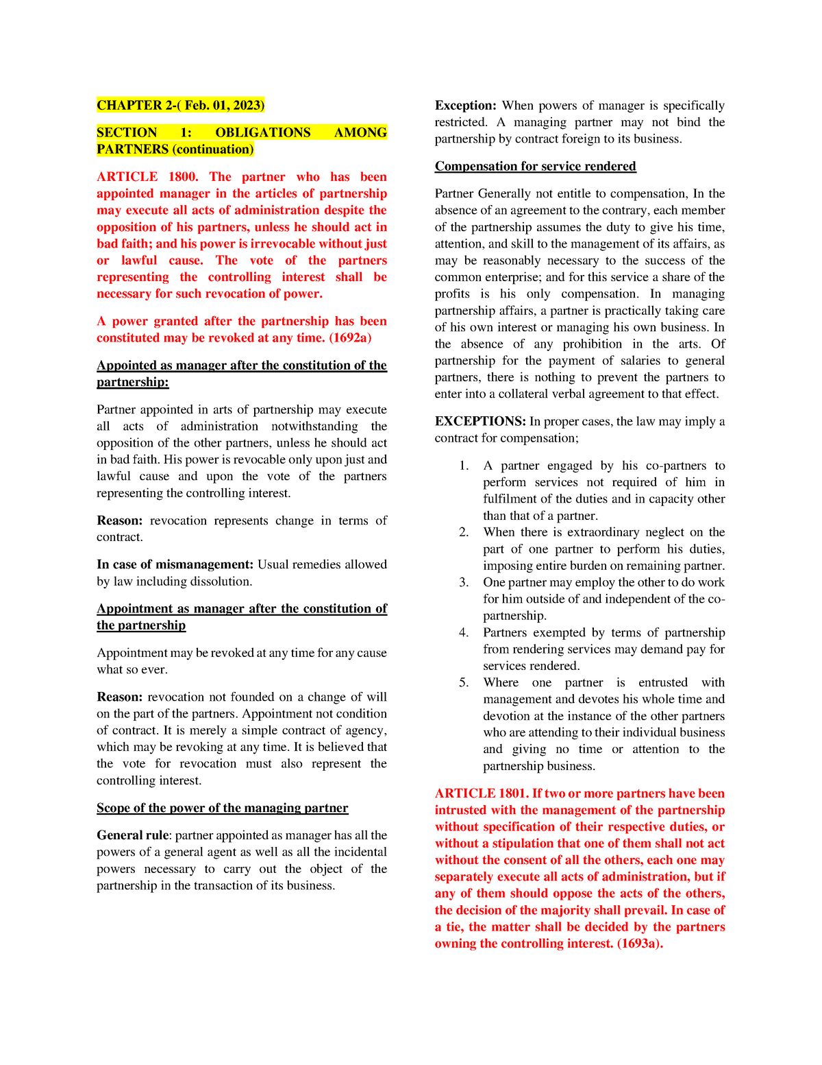 Partnership Chapter 2 Section 1 And 2 - CHAPTER 2-( Feb. 01, 2023 ...