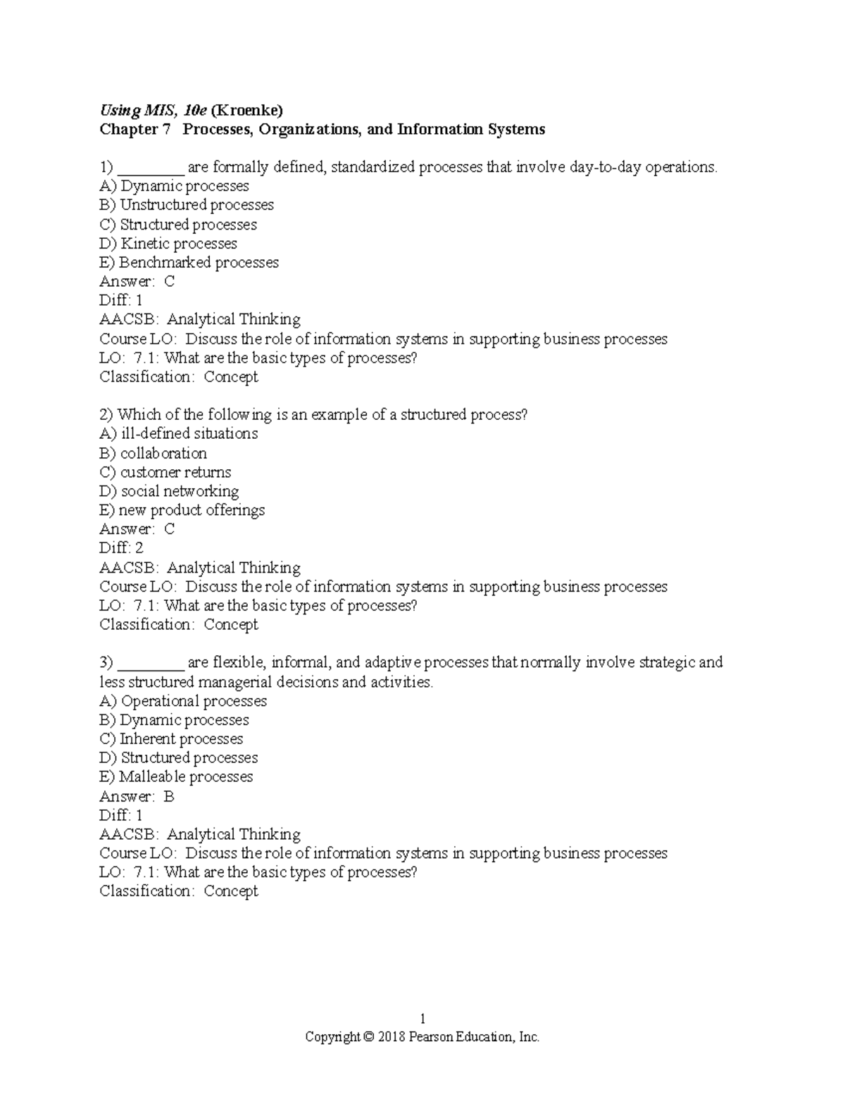 Chapter 7 - Test Practice - Using MIS, 10e (Kroenke) Chapter 7 ...