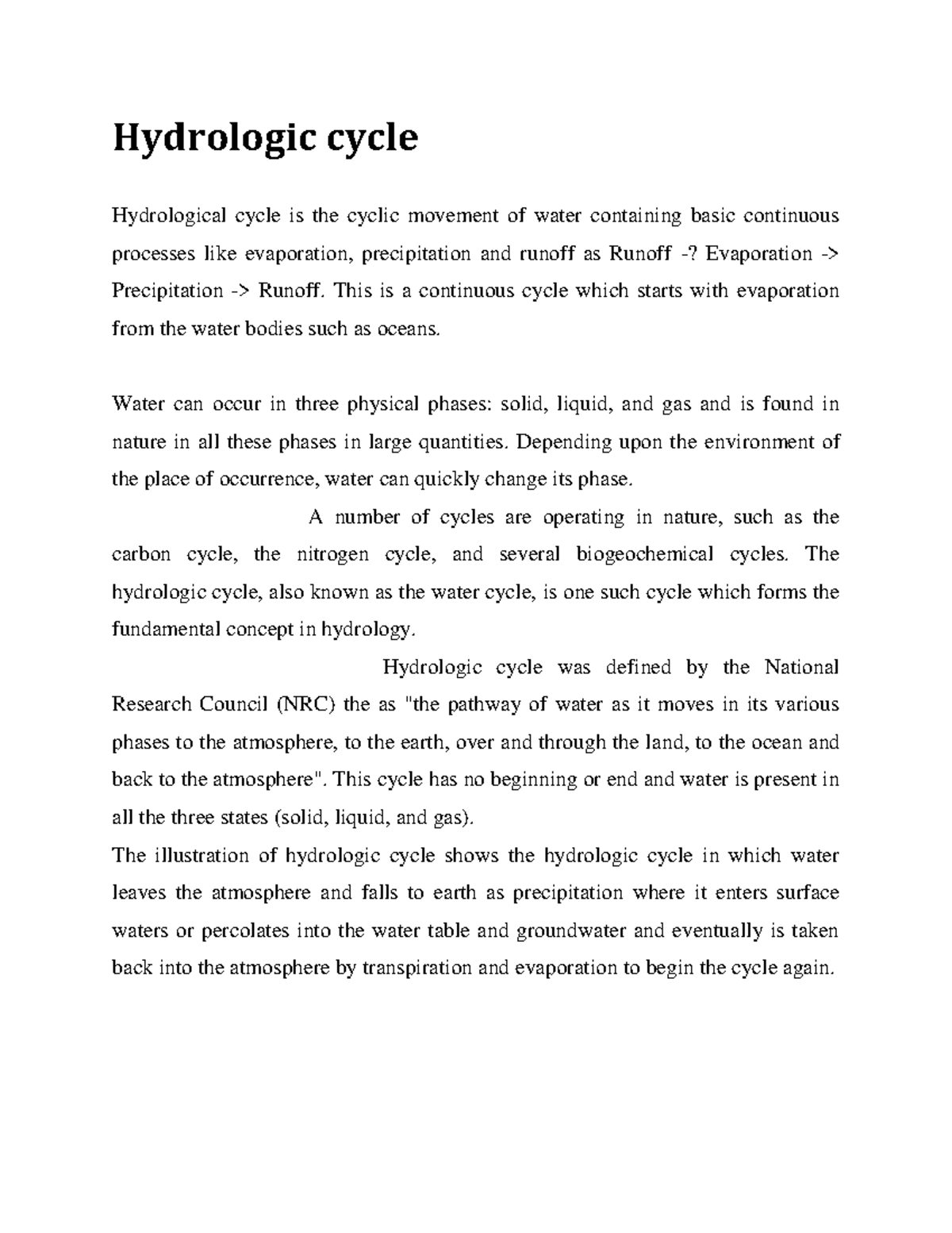 essay about hydrologic cycle