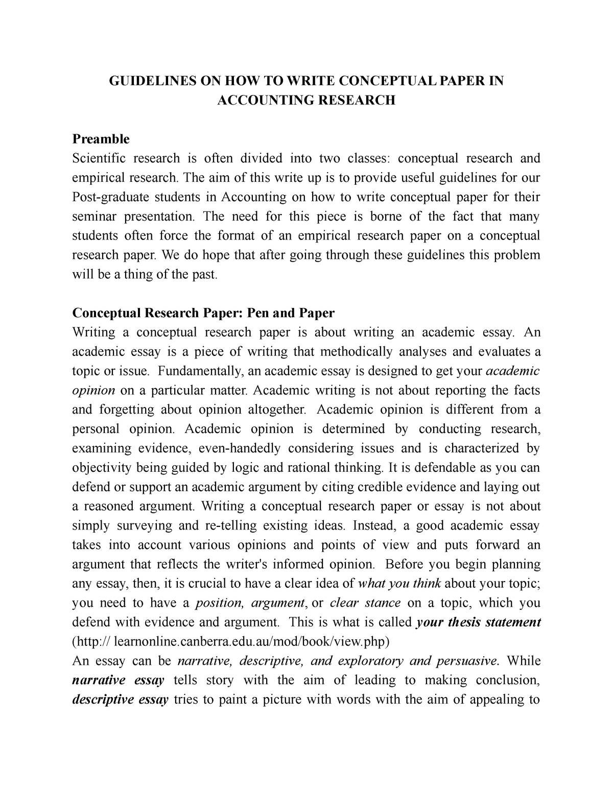 Summary - Guidelines on how to write conceptual paper in