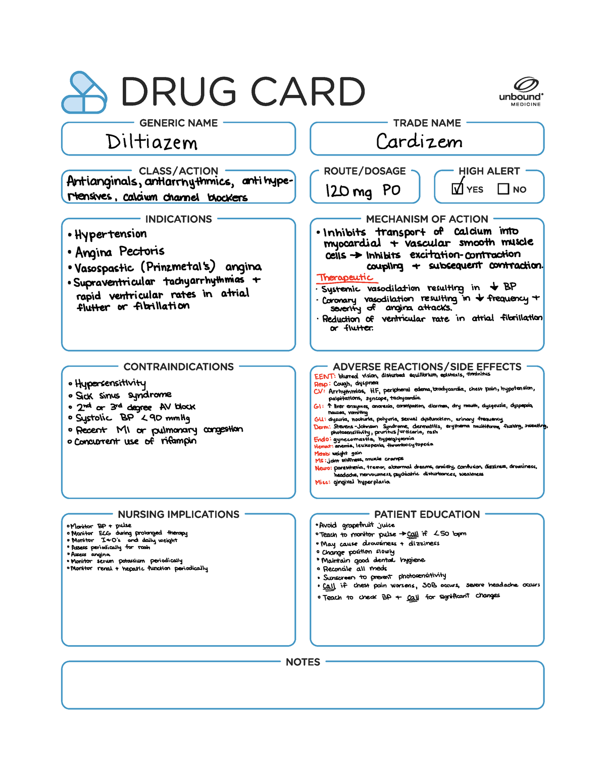 CARDIZEM DRUG CARD - Diltiazem Cardizem Antianginals antiarrhythmics ...