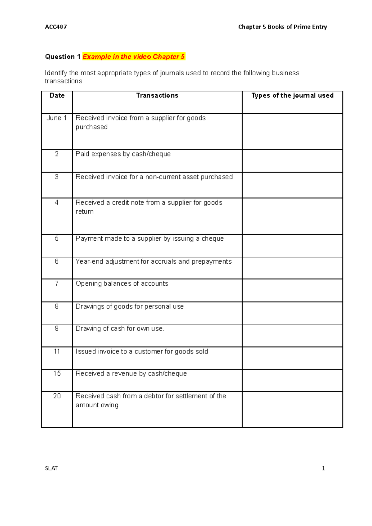 Tutorial Chapter 5 Journal Question 1 Example in the video Chapter 5 Identify the most