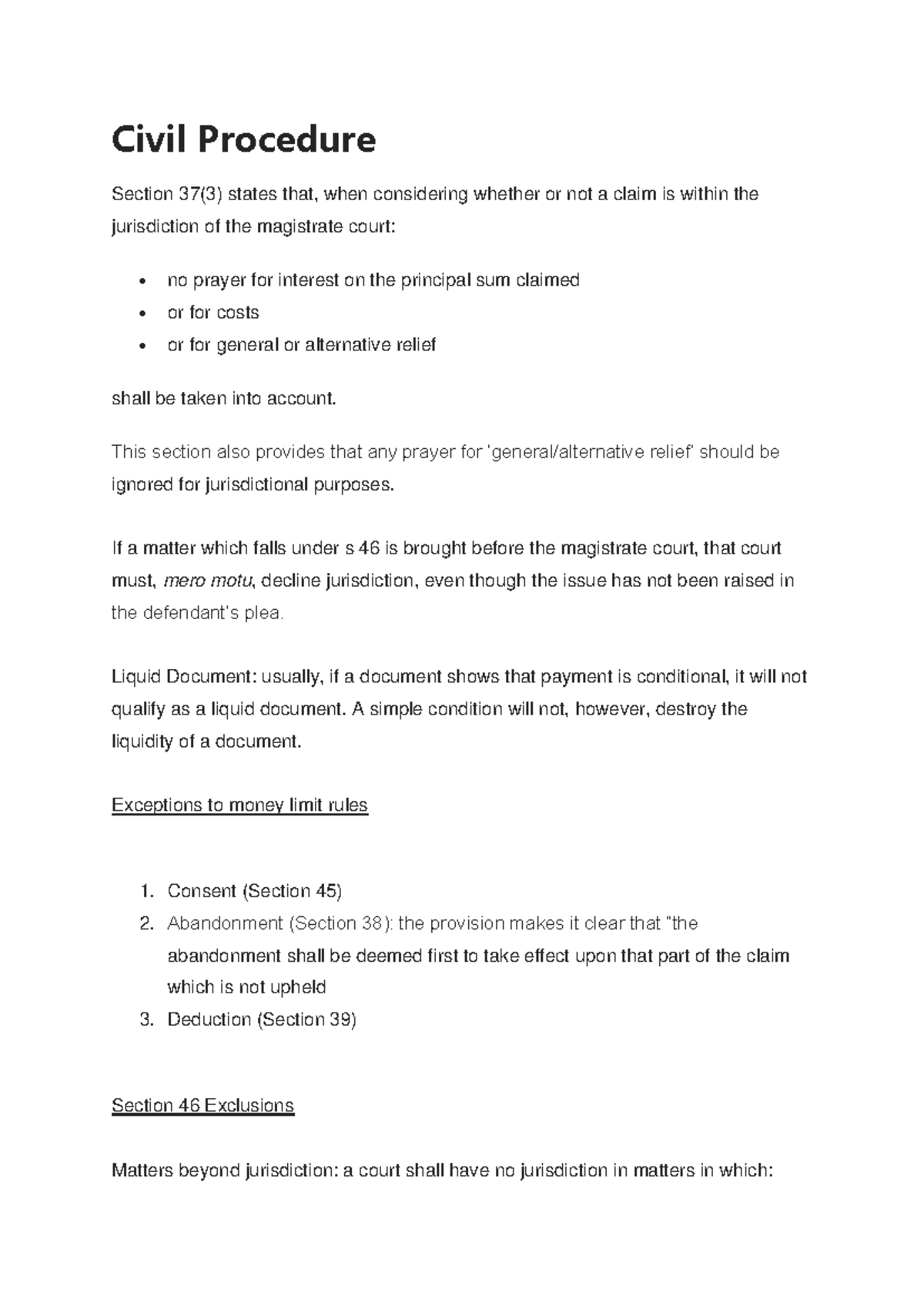 Civil Procedure - Summary of Slide 4 and 2 - Civil Procedure Section 37 ...
