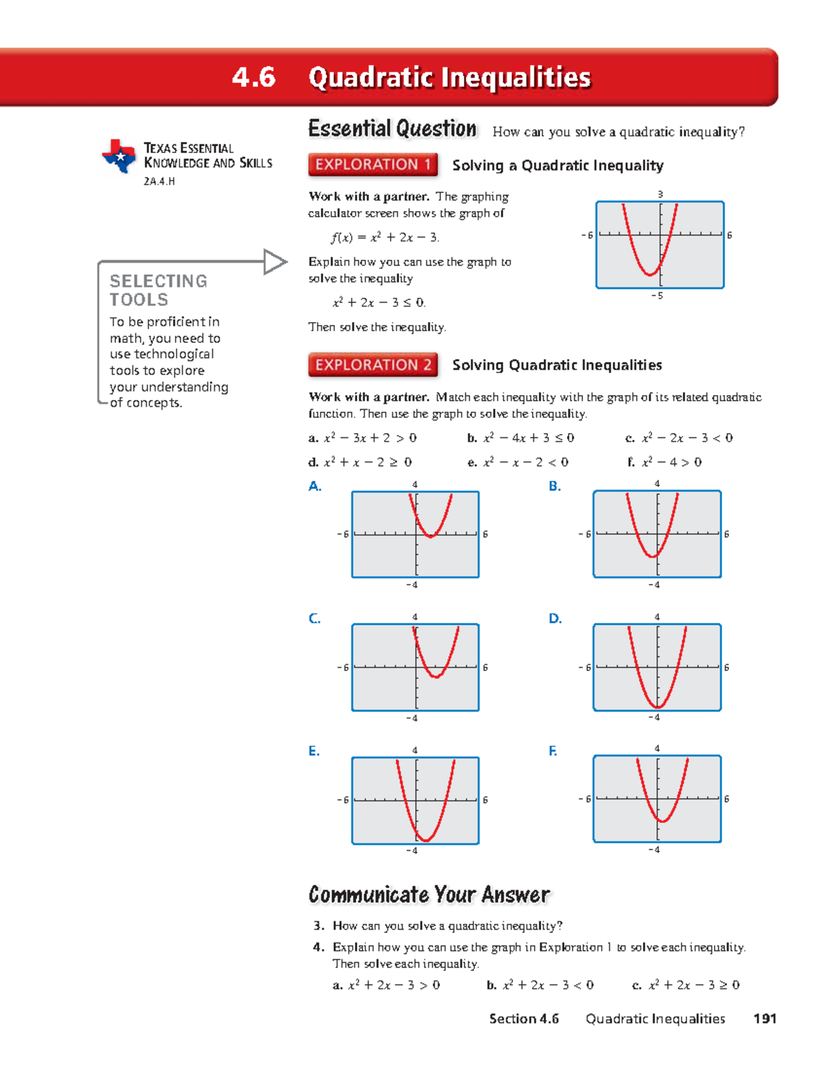 Tx alg2 04 06 - Yuh - Section 4 Quadratic Inequalities 191 4 Quadratic ...