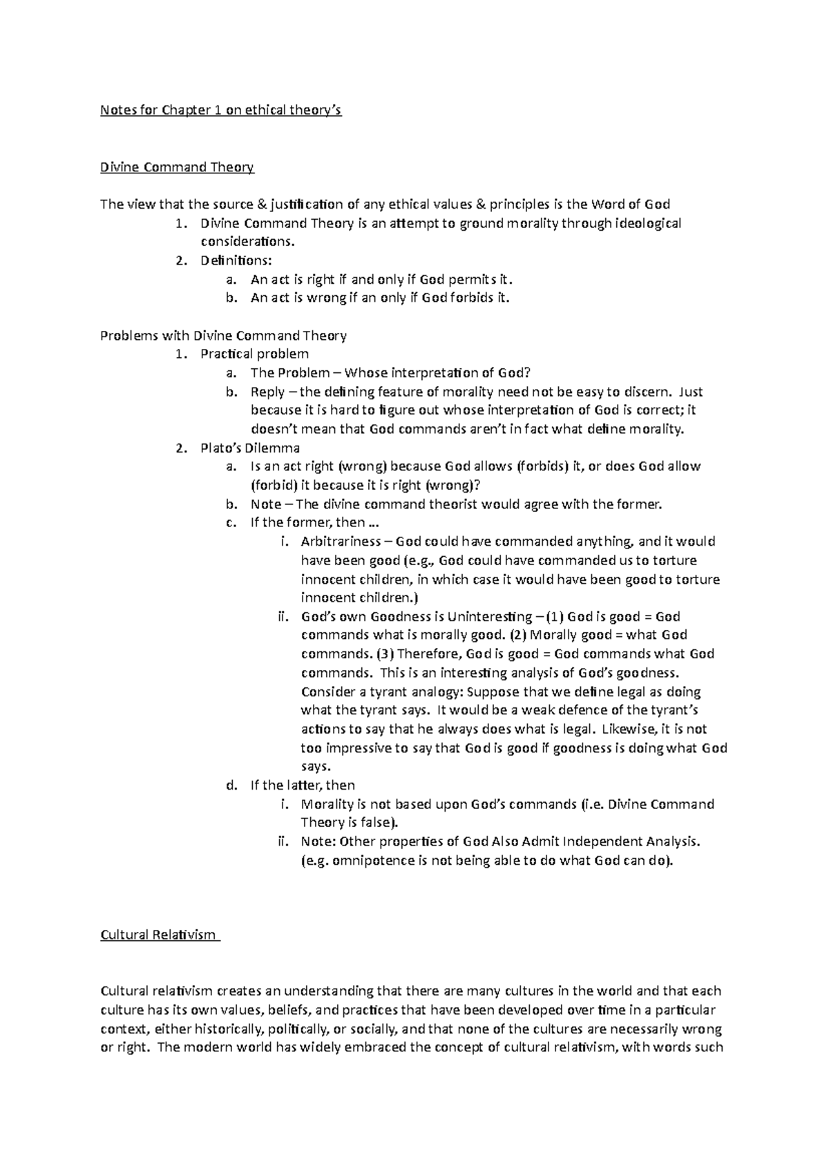 Notes for Chapter 1 on ethical theory’s A - Notes for Chapter 1 on ...
