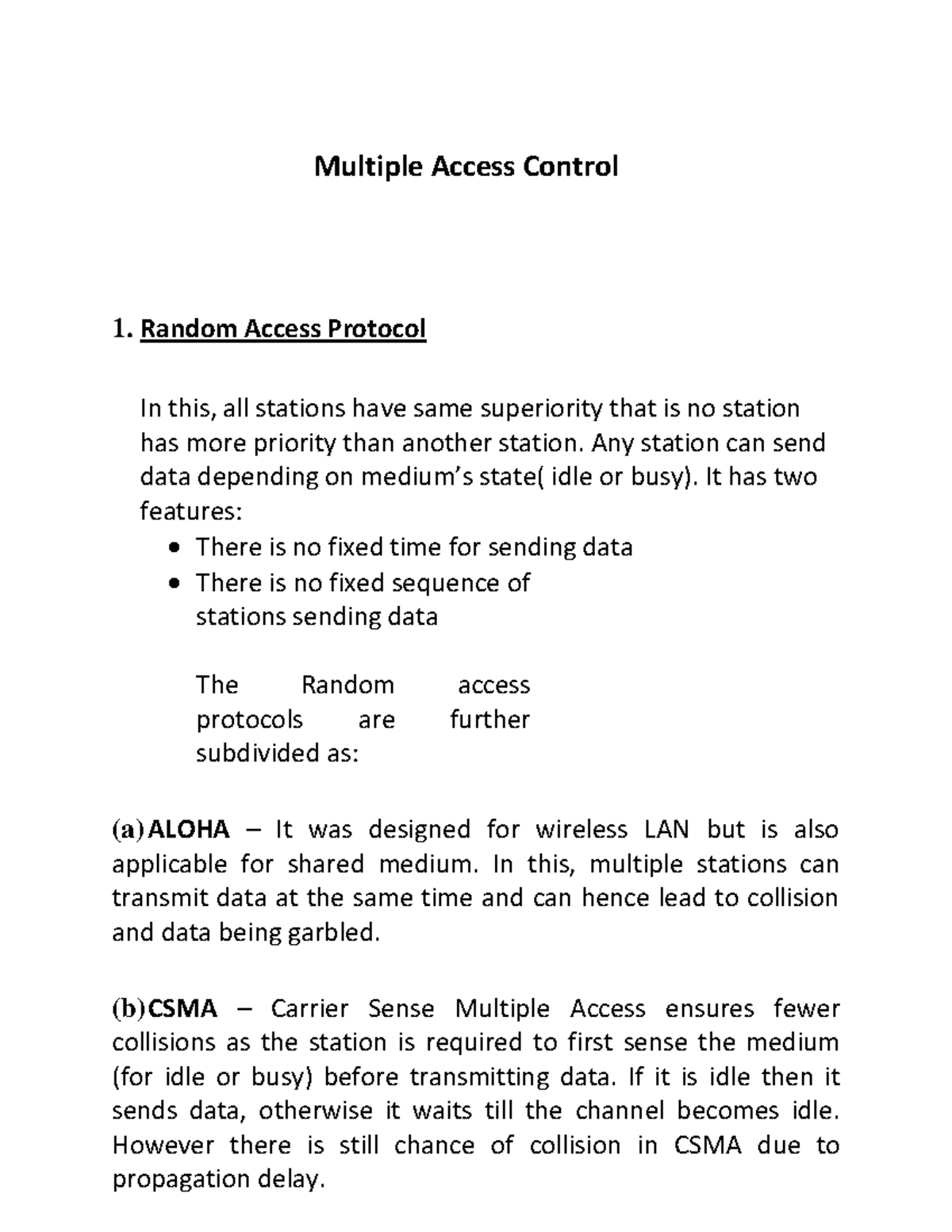 Multiple Access Control - Multiple Access Control Random Access ...