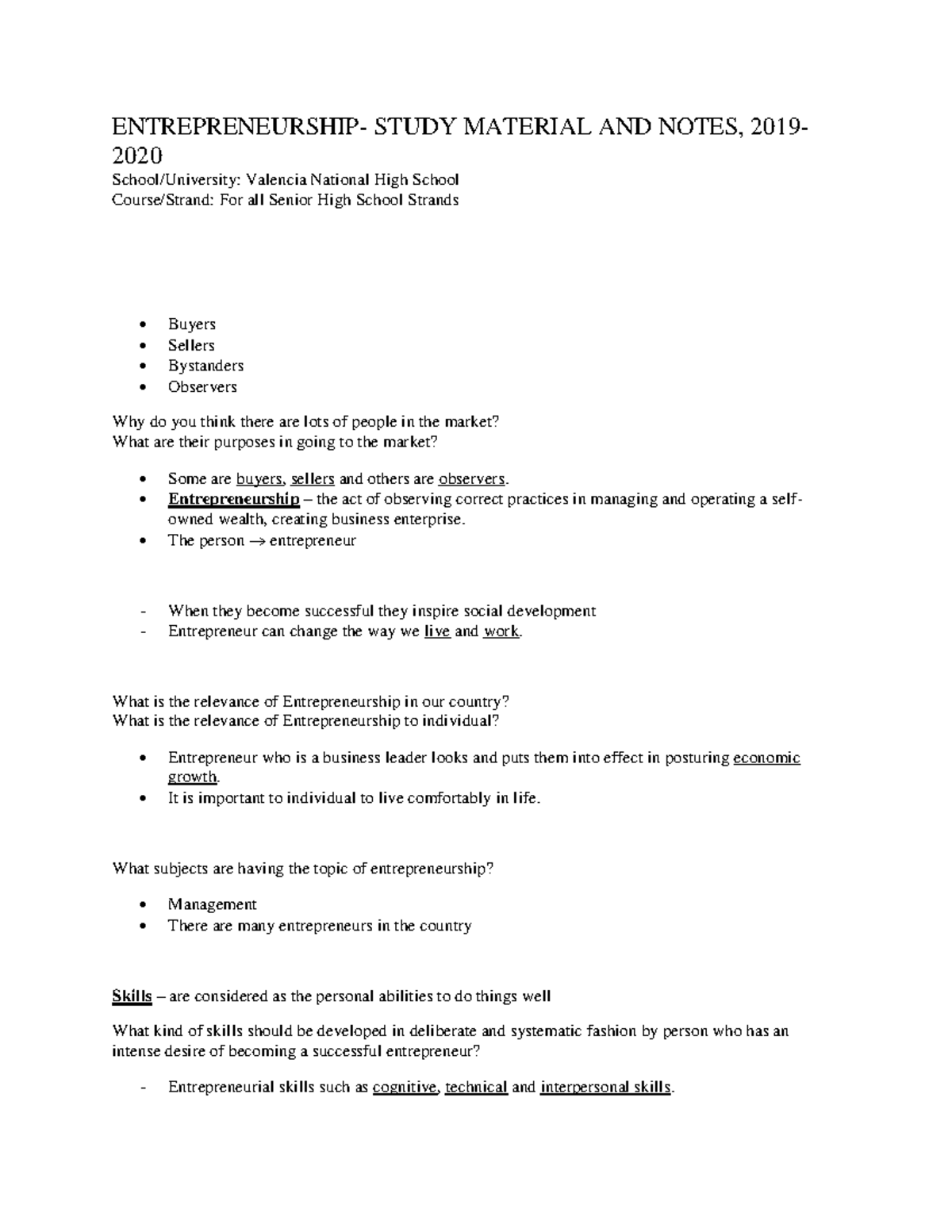 Entrepreneurship Class Notes For SHS - ENTREPRENEURSHIP- STUDY MATERIAL ...