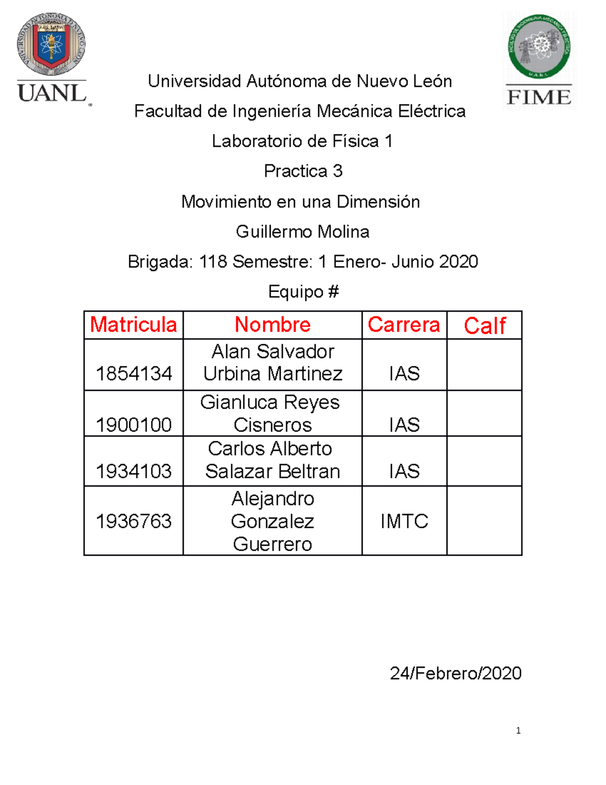 Practica fisica lab PRAC 3 - Universidad de Nuevo Facultad de ...