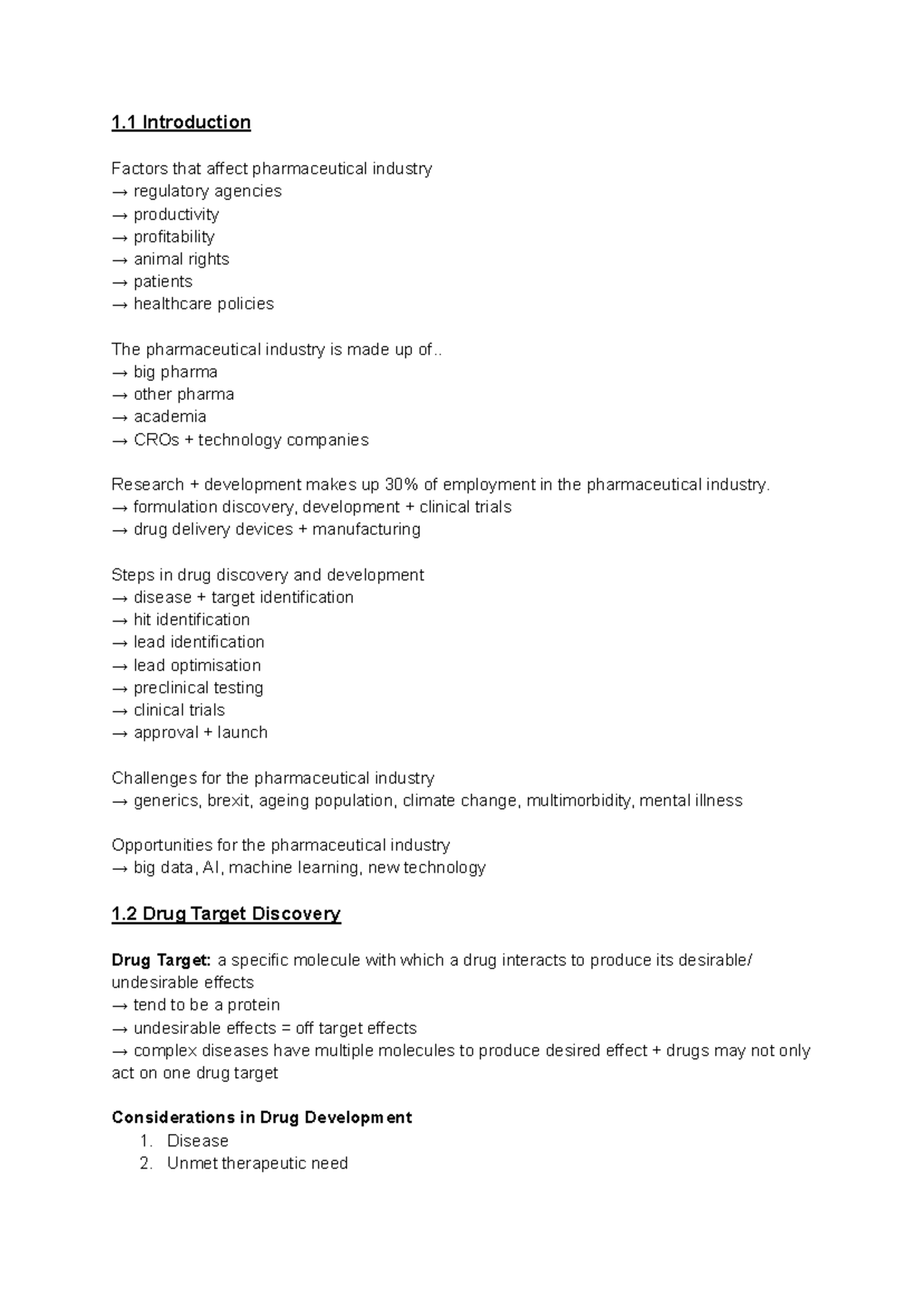 BIOL21302 Clinical Drug Development - 1 Introduction Factors that ...