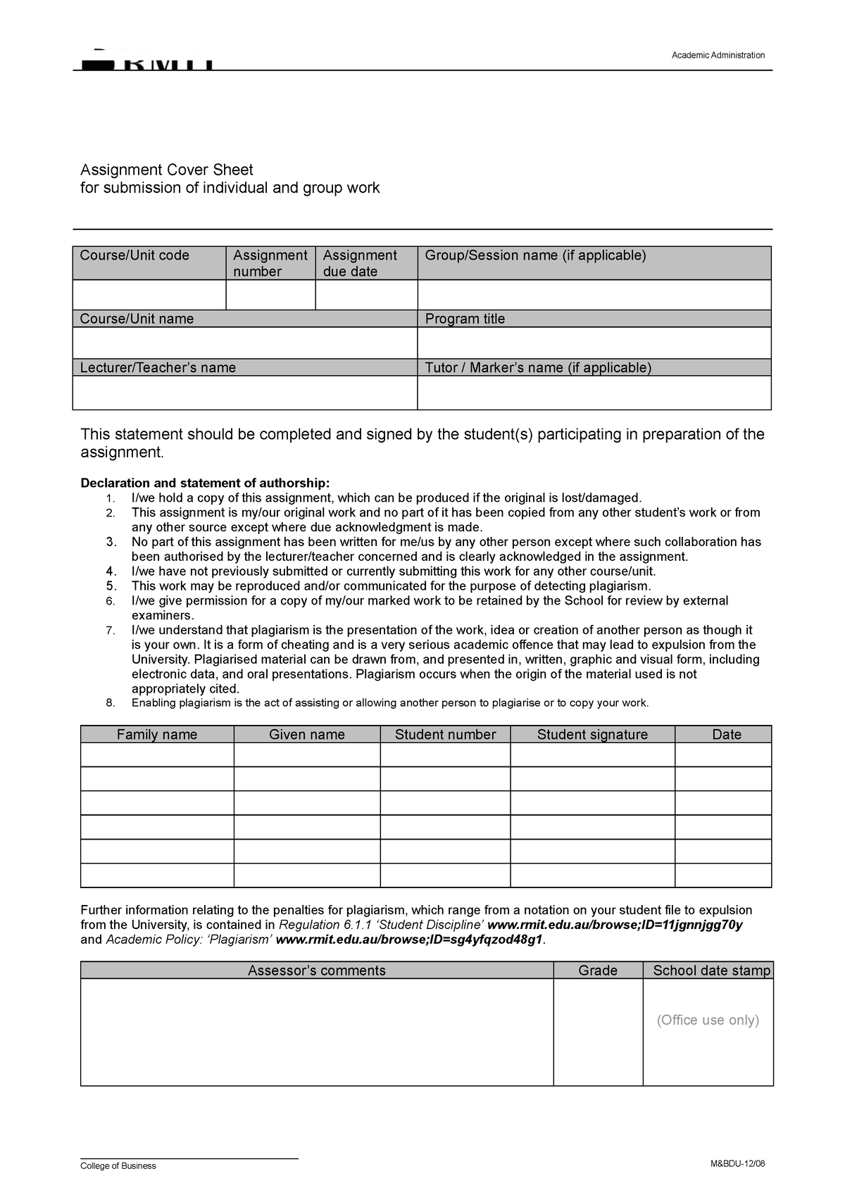 Assignment Cover Sheet - Academic Administration Assignment Cover Sheet ...