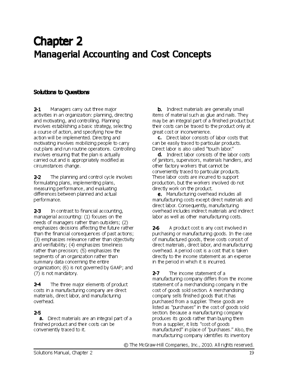 Chap002 - jajaja - Chapter 2 Managerial Accounting and Cost Concepts ...