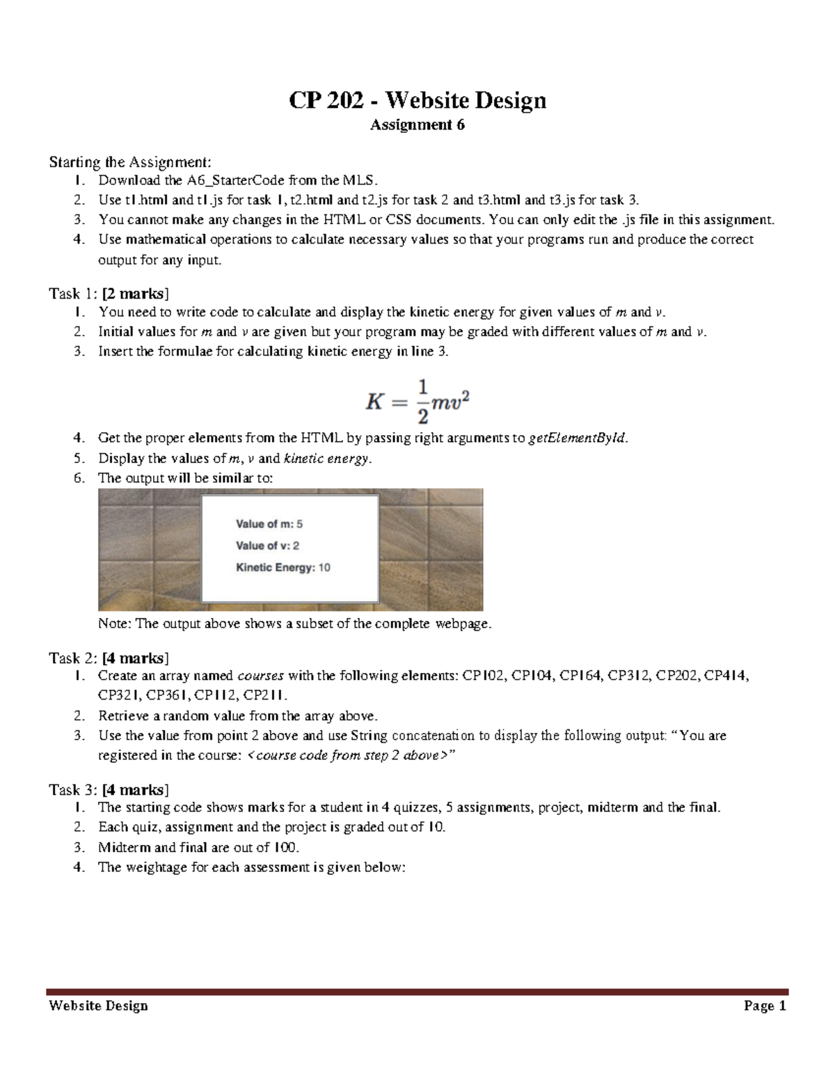 Assignment 6 None Website Design Page 1 Cp 202 Website Design Assignment 6 Starting The